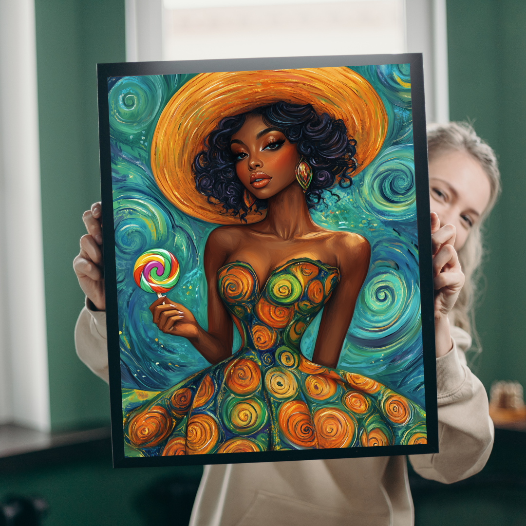 Afrocentric Woman in Swirl Dress Puzzle | Black Woman Jigsaw Game
