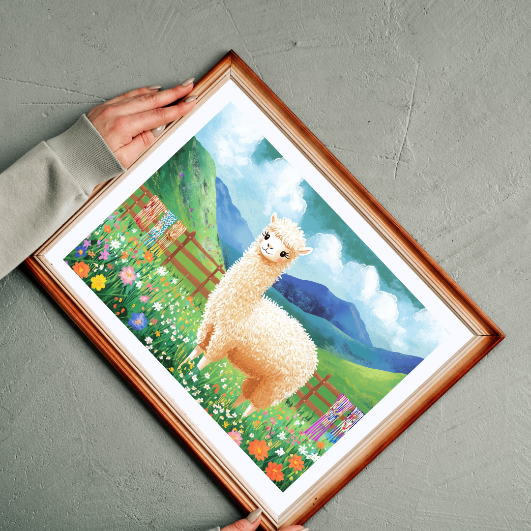 Alpaca in Flower Meadow Puzzle | Scenic Mountain Jigsaw Puzzle The Puzzle Chest