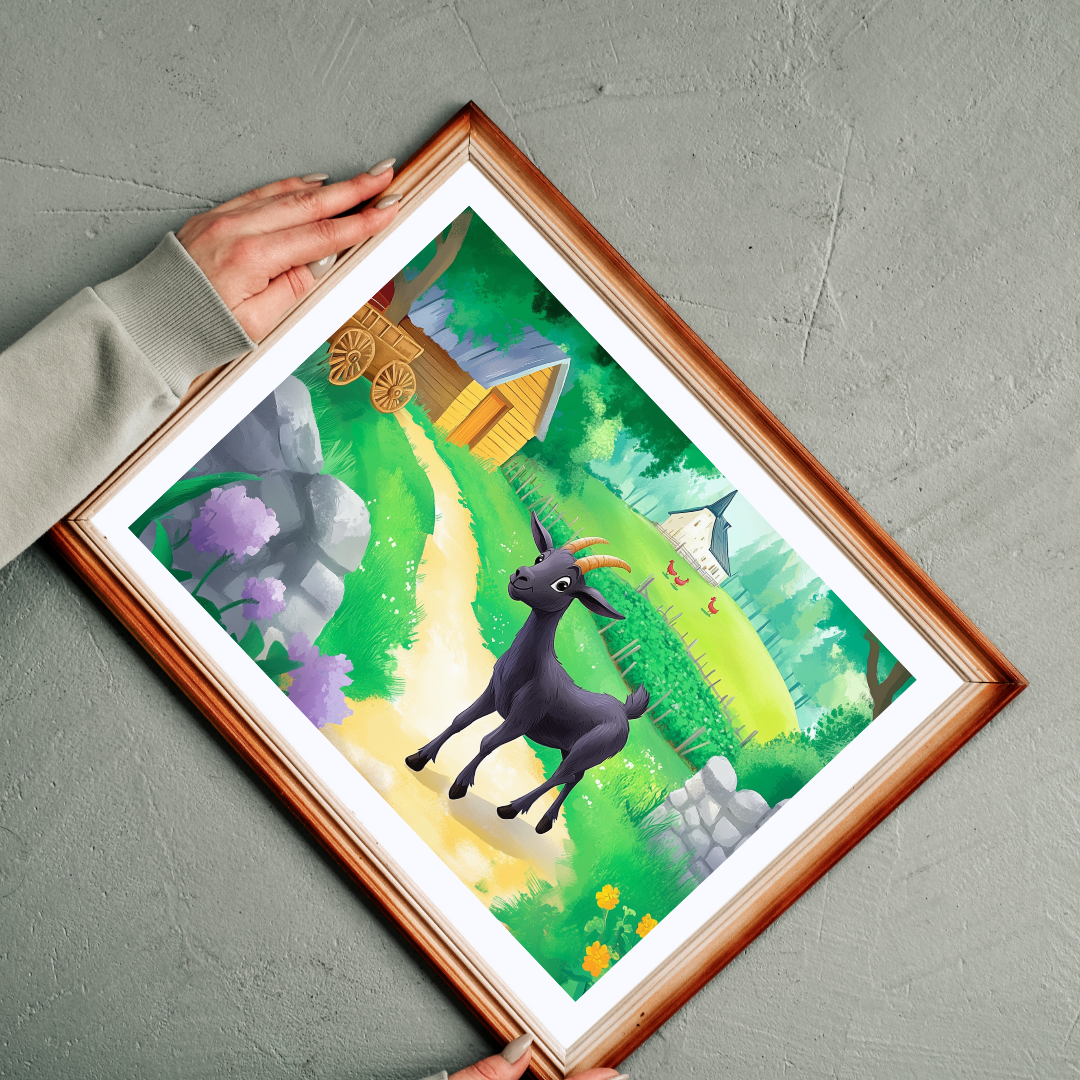 Black Goat Illustration Puzzle | Countryside Farm Scene Jigsaw Puzzle The Puzzle Chest