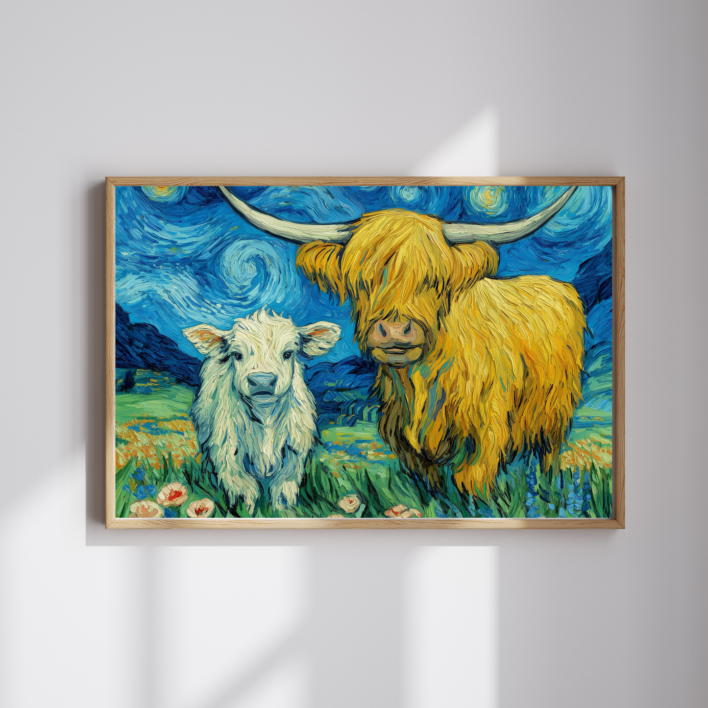Highland Cow and Calf Puzzle 110/252/520/1014-piece | Van Gogh Starry Sky Style Jigsaw Puzzle The Puzzle Chest