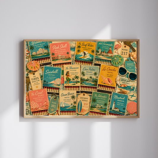 Vintage Beach Resort Matchbook Jigsaw | Retro Coastal Memorabilia Jigsaw | Seaside Hotel Nostalgia