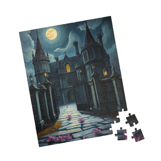Haunting Gothic Mansion Puzzle 110, 252, 520, 1014-piece, Moonlit Abandoned House with Glowing Window, Fans of Mystical Atmospheric Art Gift 110 pcs (Vertical) Puzzle The Puzzle Chest