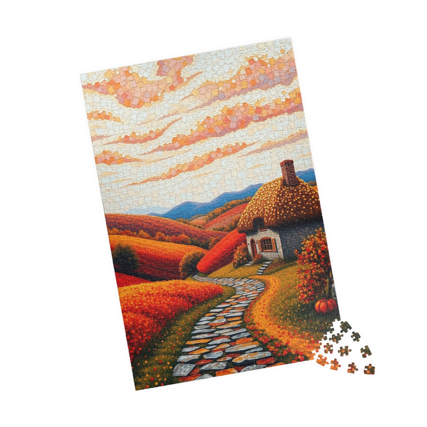Autumn Landscape Mosaic Puzzle, Cozy Fall Home Decor, Gift for Puzzle Lovers and Art Enthusiast, Family Activity, 1014- Piece Jigsaw Puzzle The Puzzle Chest