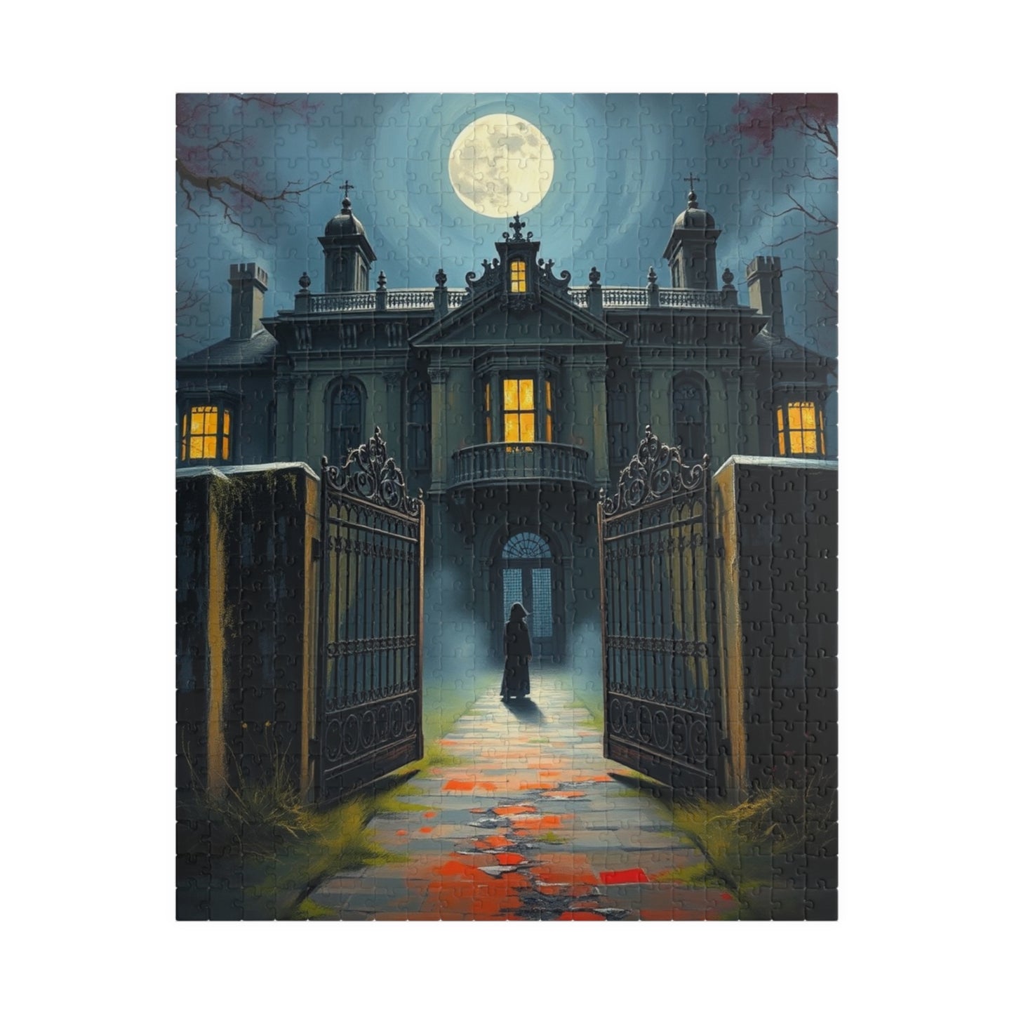 Gothic Mansion Puzzle, Decaying House Under Full Moon Jigsaw Game, Brain Teaser Relaxing Activity Family Fun, Halloween Home Decor, Giftable 520 pcs (Vertical) Puzzle The Puzzle Chest