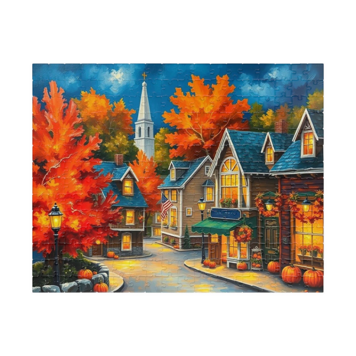 New England Village Jigsaw Puzzle Autumn, Thanksgiving Activity, Mindful Hobby, Family Fun Game, Fall Gift, Seasonal Indoor Entertainment 252 pcs (Horizontal) Puzzle The Puzzle Chest