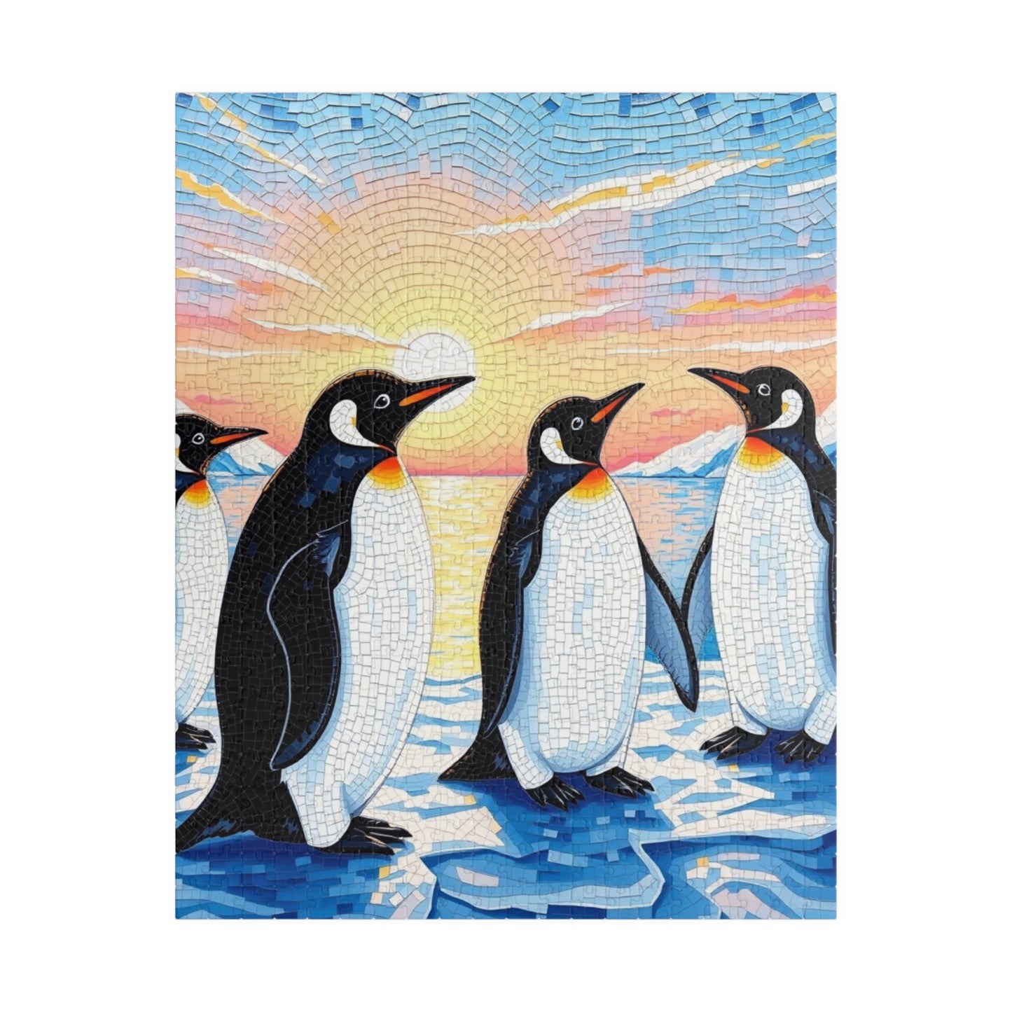Penguin Mosaic Jigsaw Puzzle, Scenic Wildlife Arctic Sunrise Ice Winter Landscape Tabletop Game, Animal Theme Best Gift for Puzzle Fans 520 pcs (Vertical) Puzzle The Puzzle Chest