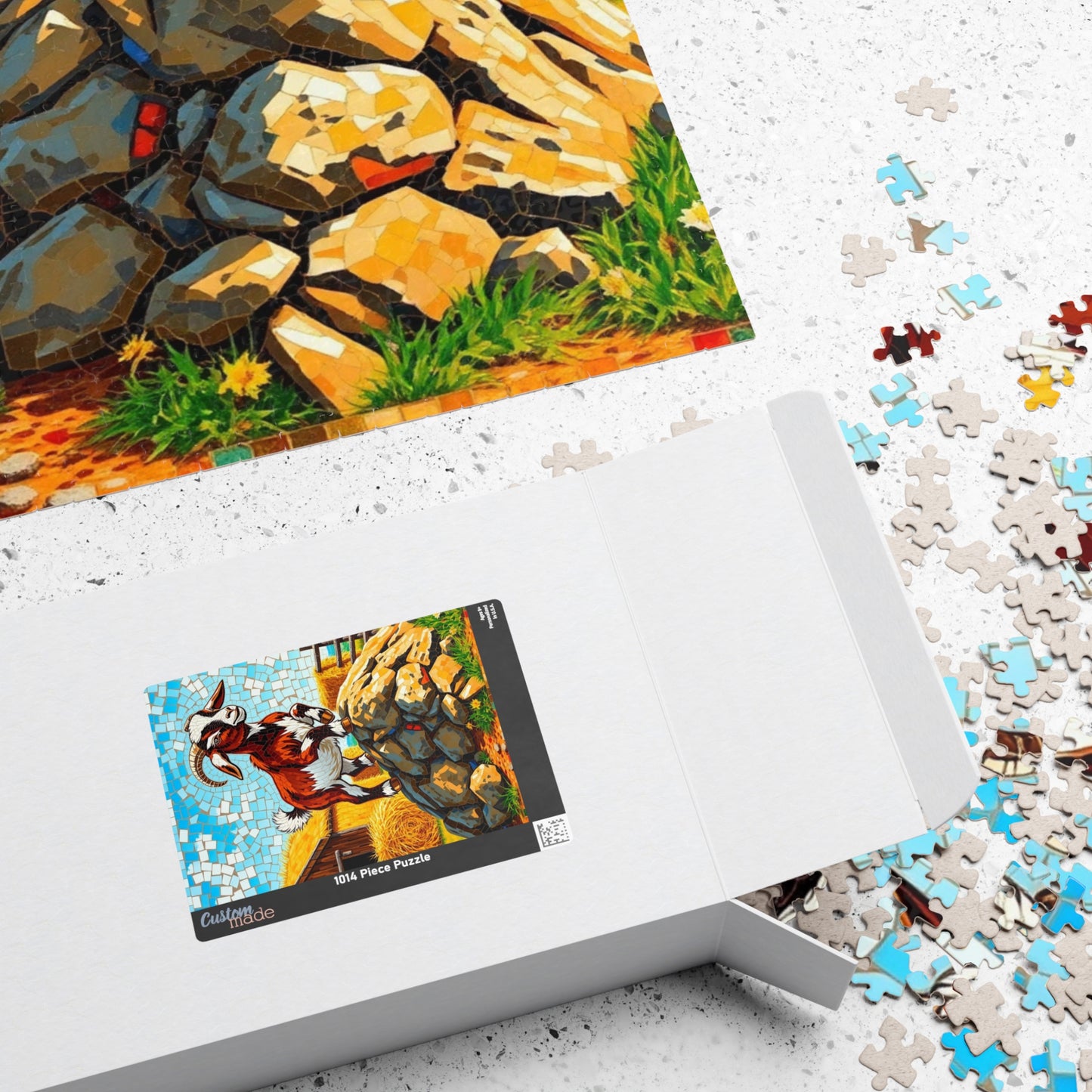 Playful Goat Mosaic Puzzle, Goat on Rocky Hill, Sunny Farm Scene Jigsaw Game for Adults, Family Activity, Mindful Puzzle Lover Gift Puzzle The Puzzle Chest