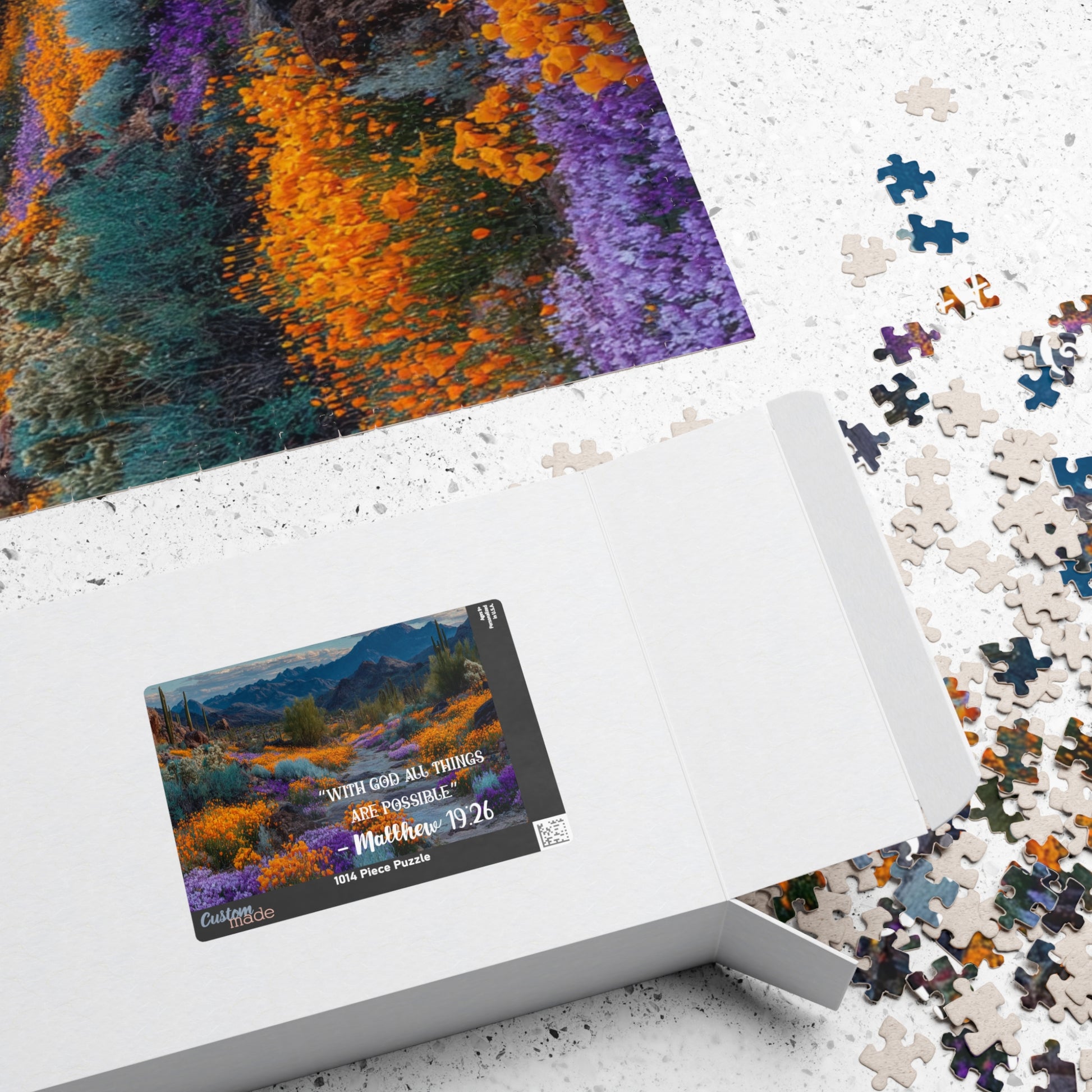 Blooming Desert Jigsaw Puzzle, Inspirational Puzzle Featuring Matthew 19:26 Puzzle The Puzzle Chest