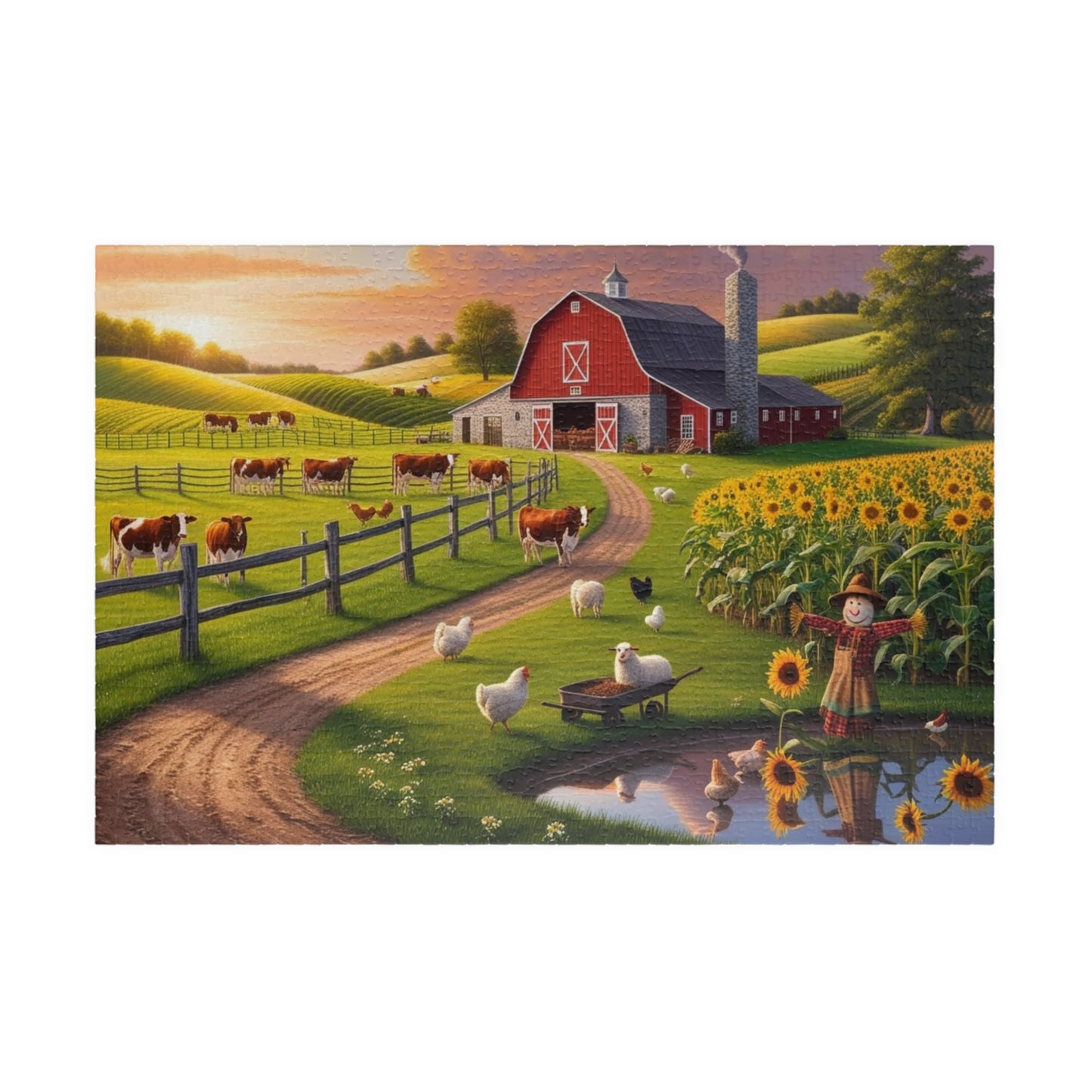 Serene Countryside Farm Puzzle, Family Fun Activity, Relaxing Gift for Puzzle Lovers, Cozy Fall Home Decor, Farmhouse Theme, Leisure Time 1014 pcs (Horizontal) Puzzle The Puzzle Chest