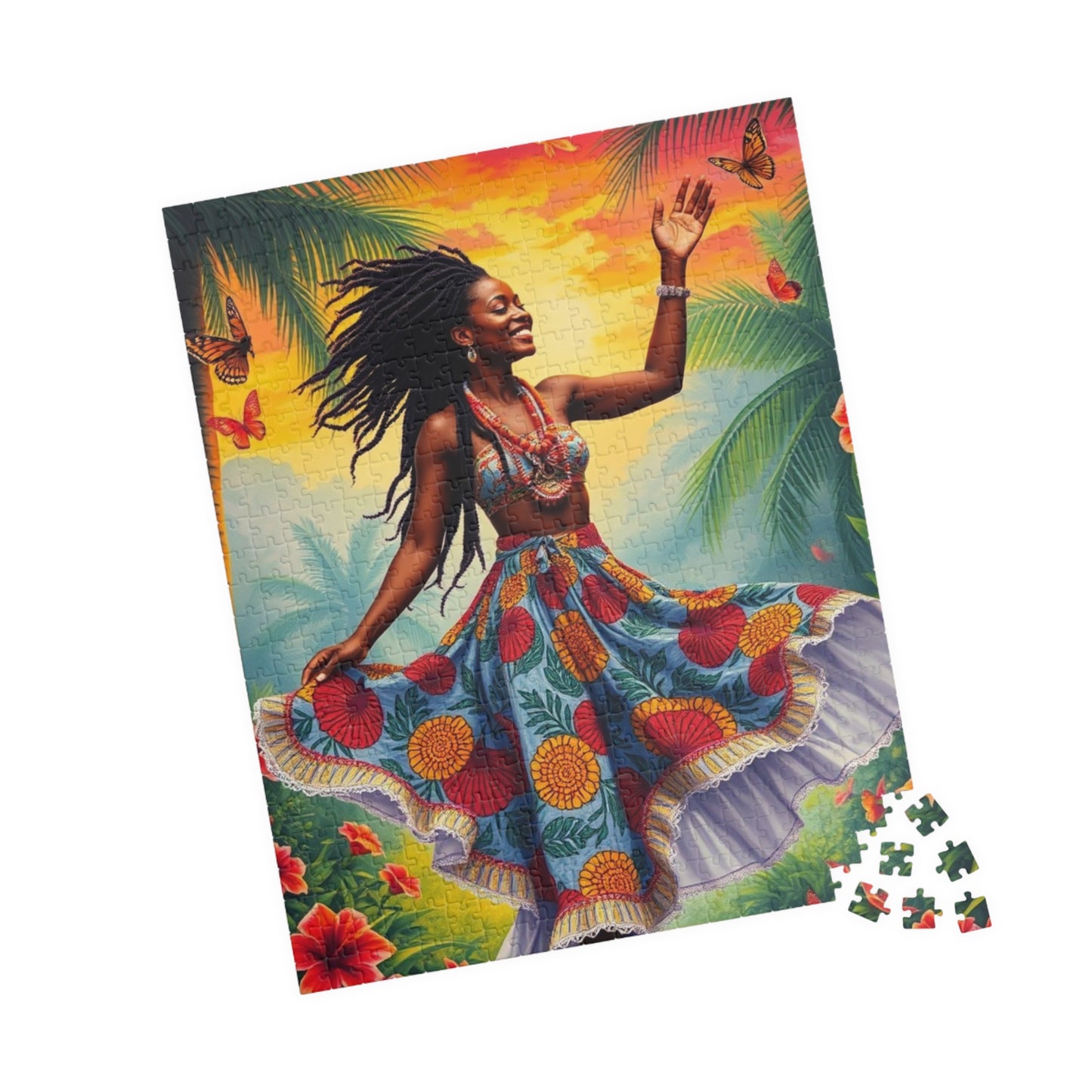 Vibrant Dance Puzzle Colorful Black Art Piece Puzzle, Afrocentric Tropical Vibe Jigsaw Game for Friend Gift for Art Lover Home Entertainment Puzzle The Puzzle Chest