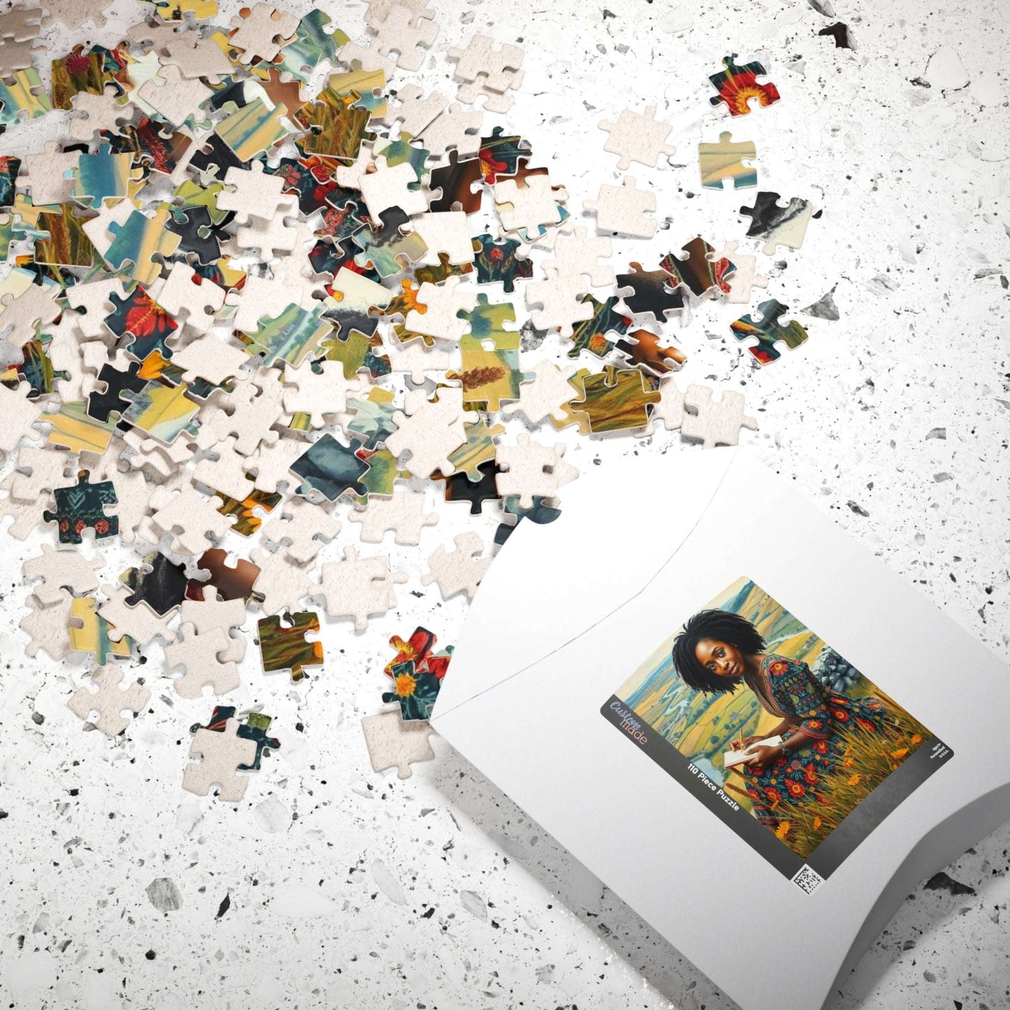 The Sketcher Jigsaw Puzzle - Black Woman Drawing on Hillside, Afrocentric Puzzle Art, African American Artwork Puzzle The Puzzle Chest