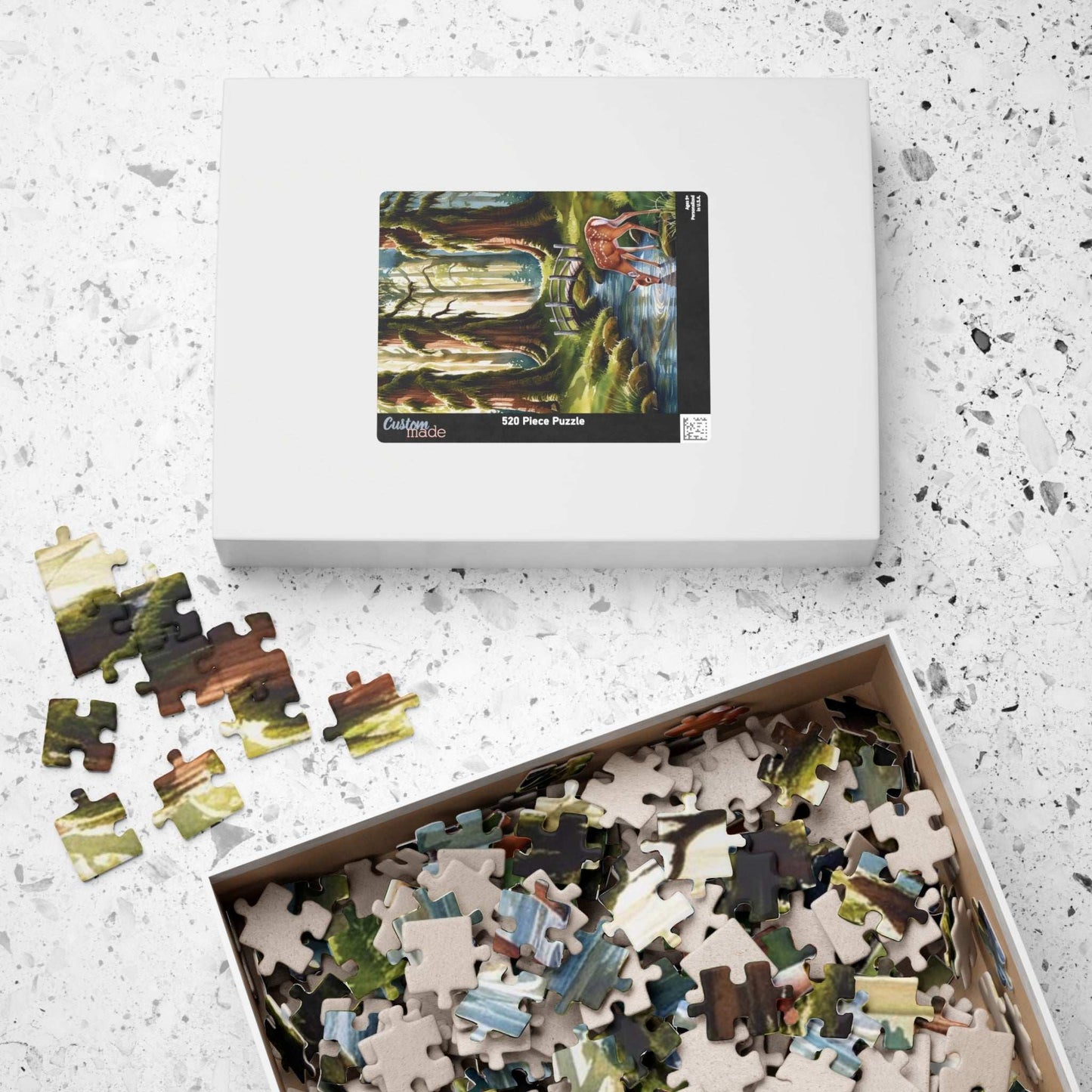 Forest Landscape Jigsaw Puzzle, Deer River Mossy Trees Wildlife Woodland Nature Game Night Family Activity Relaxing Mindfulness Unique Hobby Puzzle The Puzzle Chest