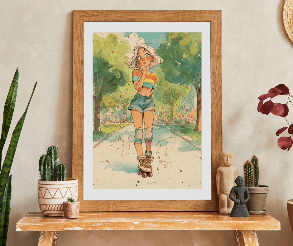 Funny Roller Skating Cartoon Puzzle for Teens and Adults – Woman Skating Summer Park Scene, Whimsical Watercolor Style Puzzle The Puzzle Chest