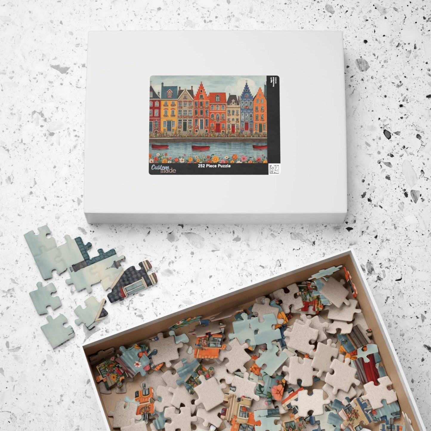 Canal Village Jigsaw Puzzle - Spring Town River Daytime Scene Puzzle The Puzzle Chest