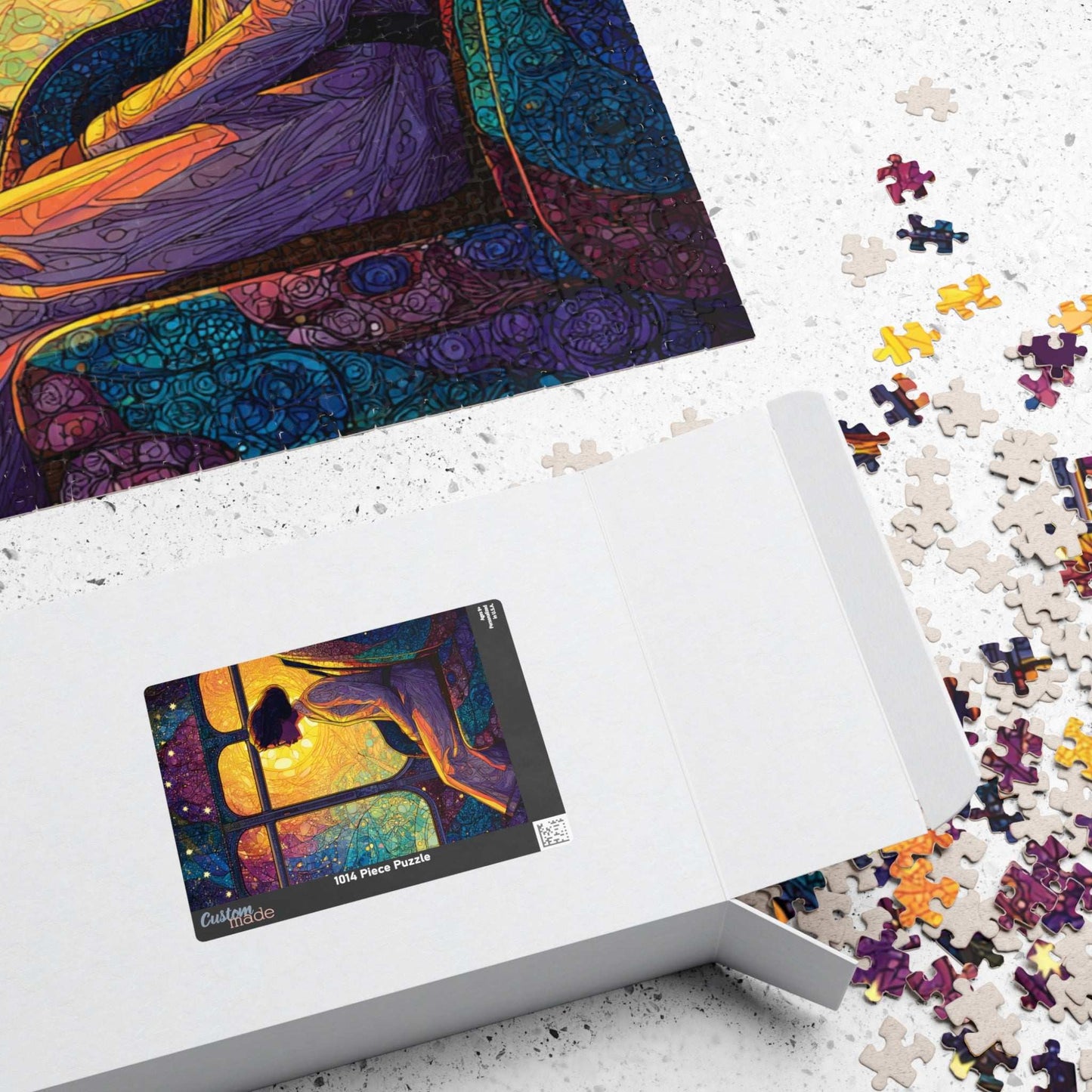 Afrocentric Rosa Parks Puzzle – Black History Figure Jigsaw, Stained Glass Illustration, Civil Rights Hero Artwork, Golden Glow Bus Scene, Abstract Star Patterns Puzzle The Puzzle Chest