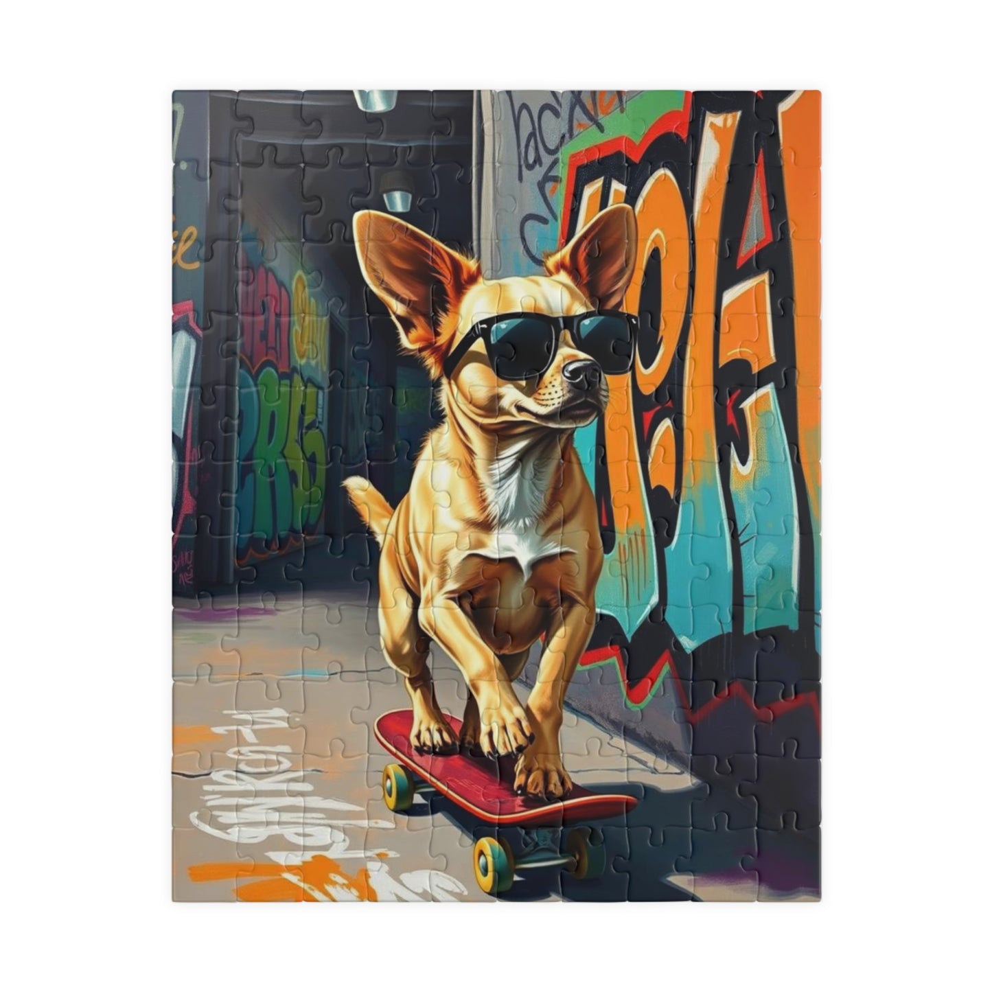 Cool Skateboarding Dog Puzzle - Pop Art Jigsaw Game, Gift for Dog Lover, Family Game Night, Indoor Activity Brain Teaser 110 pcs (Vertical) Puzzle The Puzzle Chest