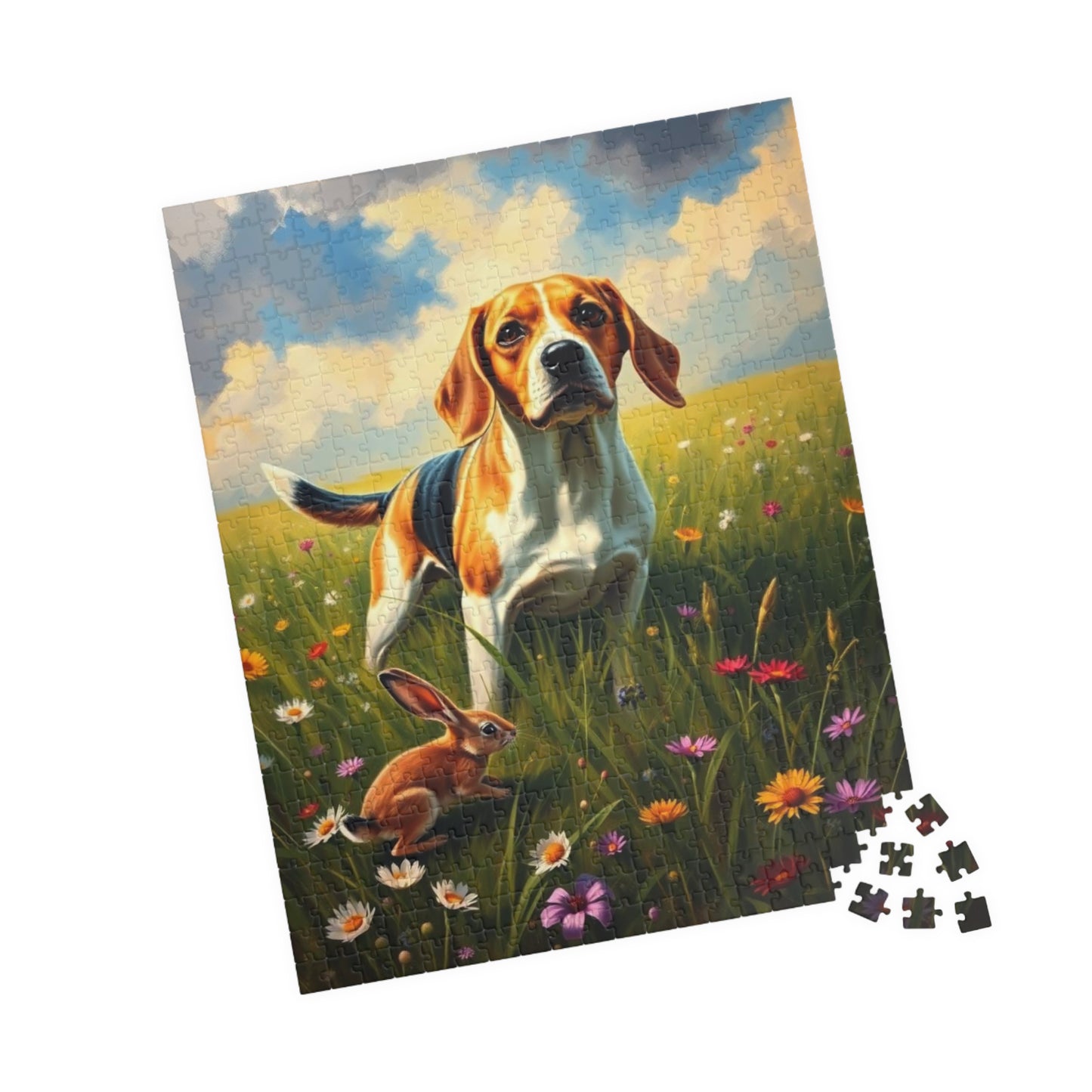 Dog and Rabbit Jigsaw Puzzle - Beagle in Wildflower Meadow, Family Game Night, Gift for Animal Lovers, Home Entertainment Puzzle The Puzzle Chest