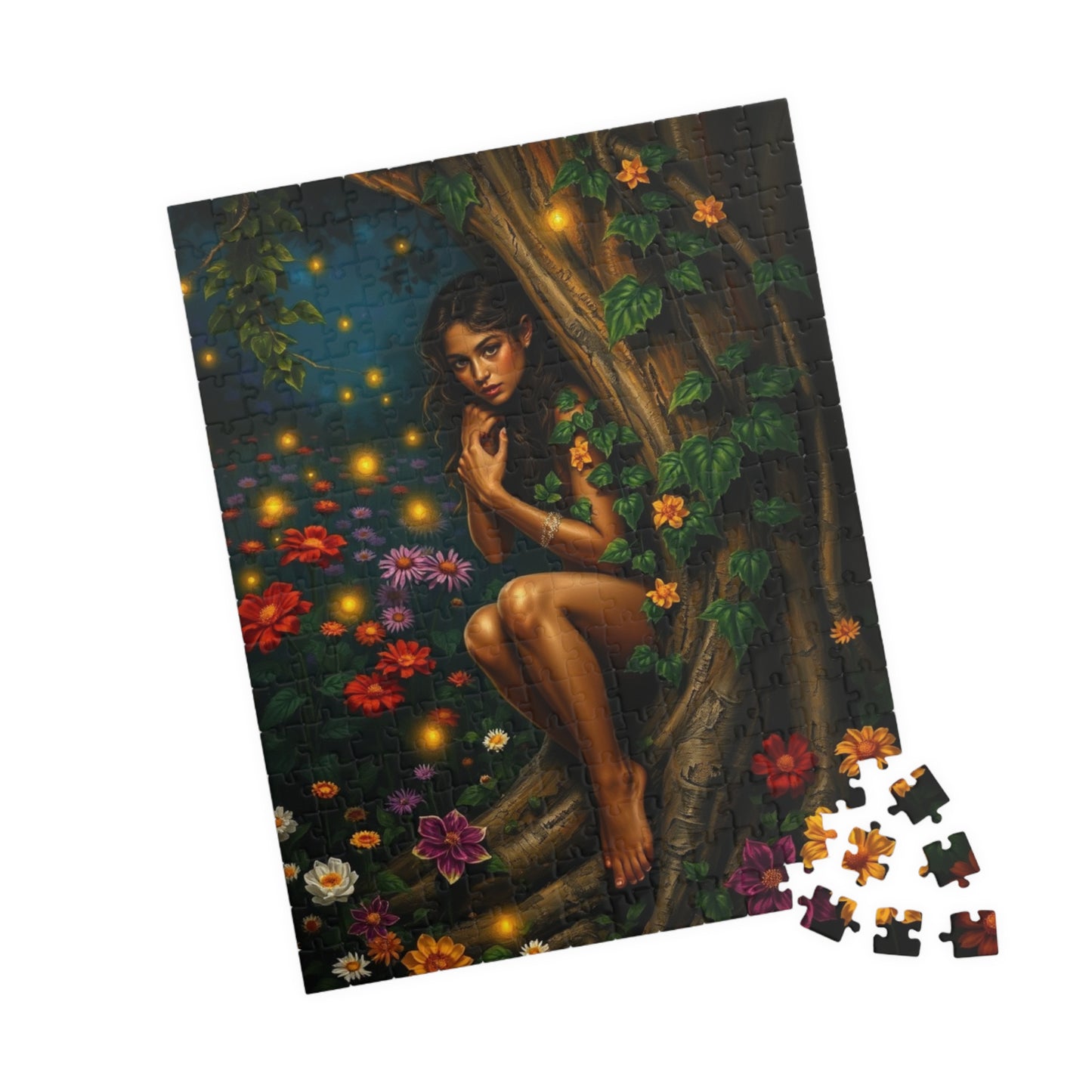 Puzzle, Flower Garden Night Scene, Firefly Illuminated Dryad, Bark-like Skin, 110 252 520 1014-Piece, Jigsaw Game, Artistic Gift, Relaxing Puzzle The Puzzle Chest
