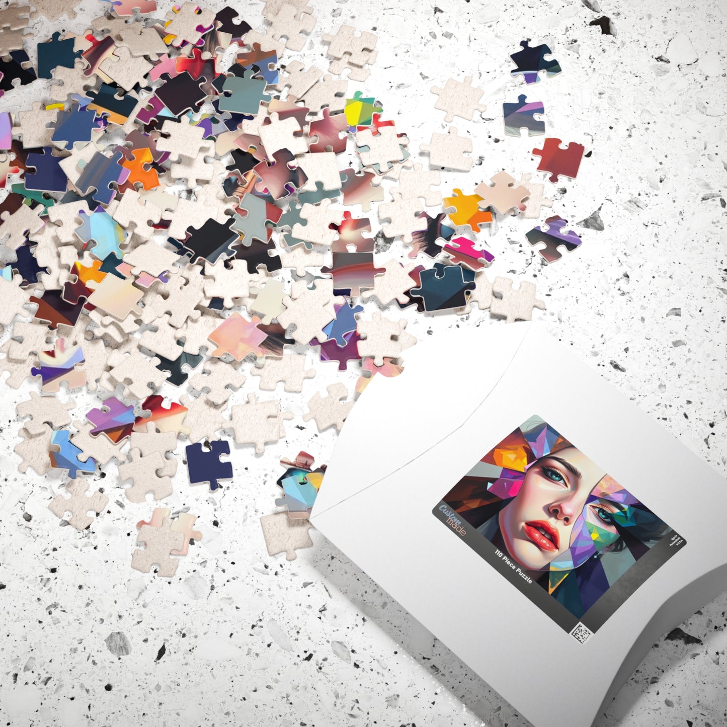 Fragmented Face Abstract Puzzle (110, 252, 520, 1014-Piece), Face Divided into Colorful Prisms, Unique Puzzle Gift for Art Lover, Collector Puzzle The Puzzle Chest