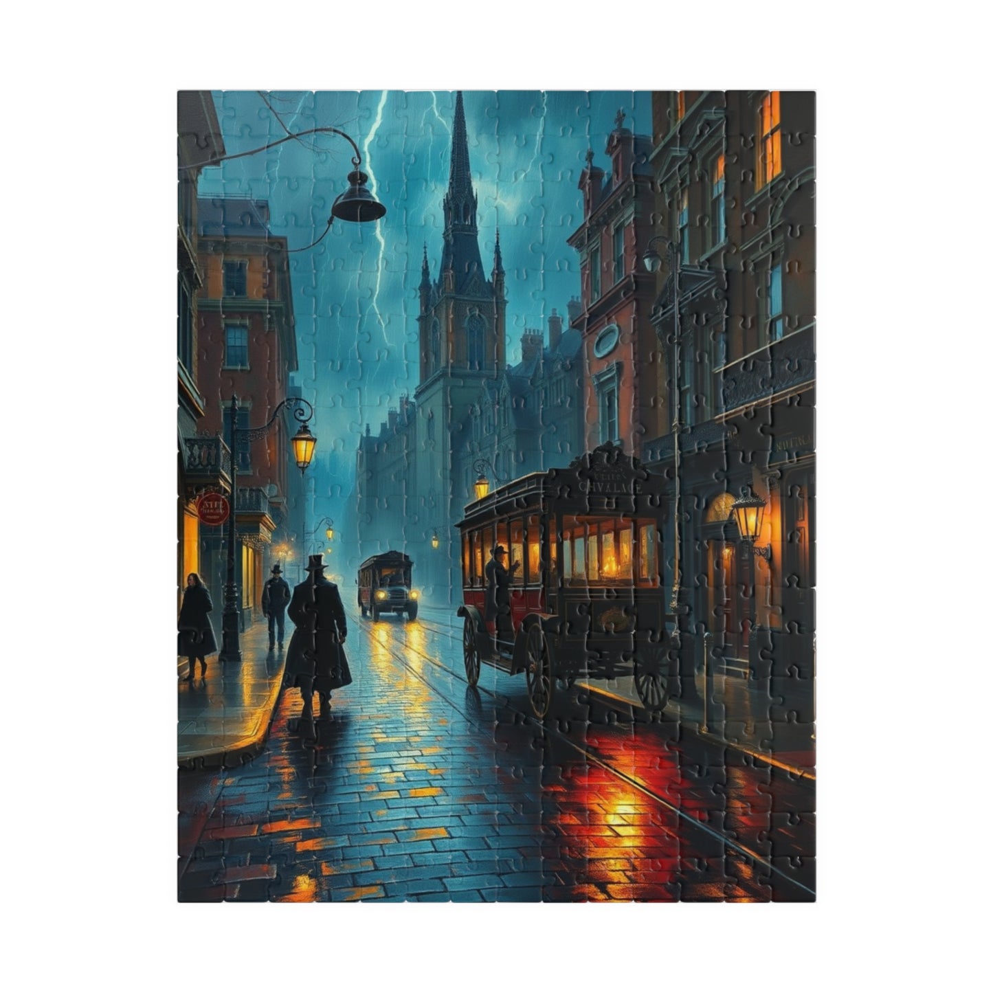 Gothic Victorian Street Jigsaw Puzzle (110-1014 Piece), Haunted Street with Gas Lamps, Rain, and Cloaked Shadows, Gift for Fans of Dark Art 252 pcs (Vertical) Puzzle The Puzzle Chest