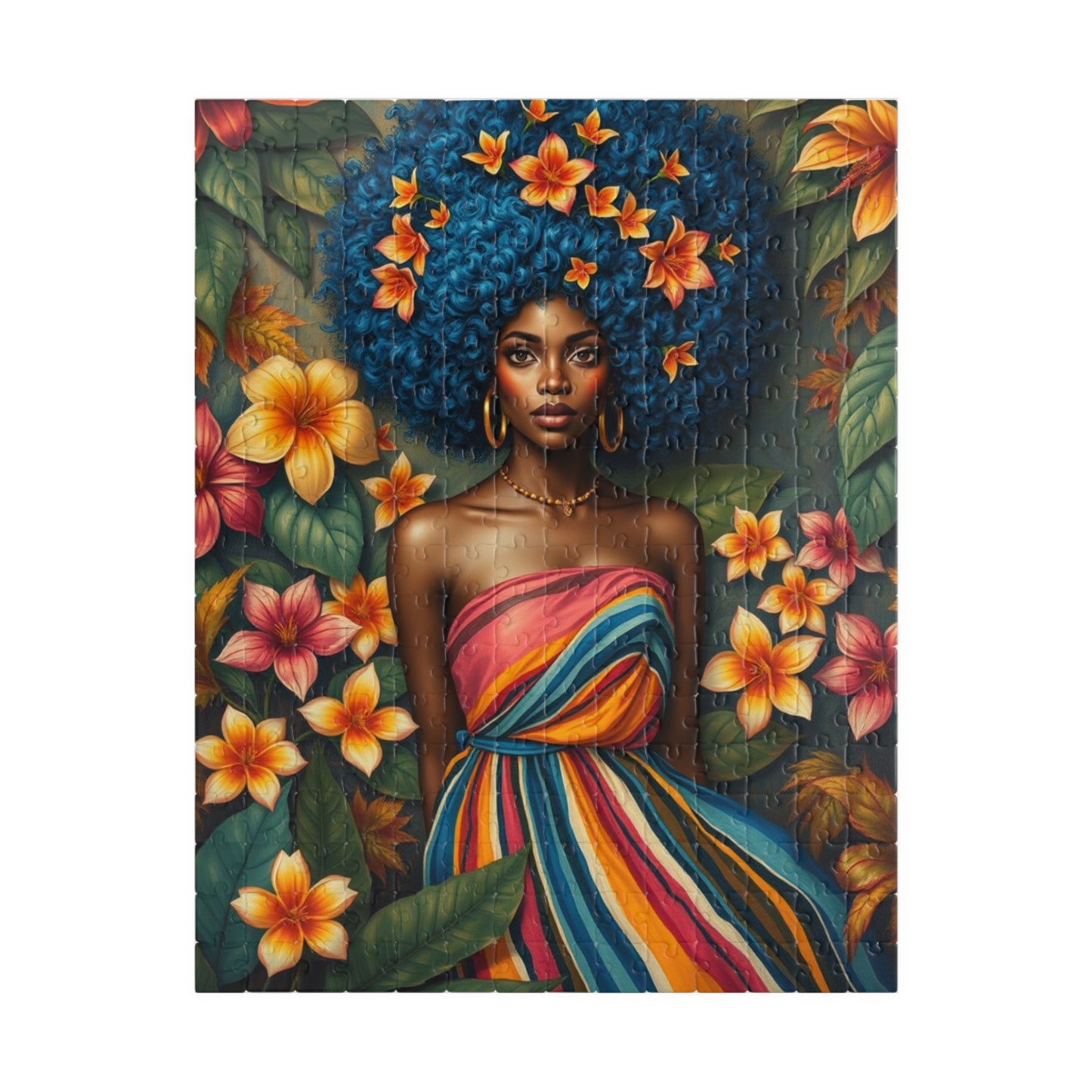 Vibrant Floral Black Art Puzzle, African American Woman Jigsaw Game, Afrocentric Gift for Puzzle Lover, Mindfulness Activity, Brain Teaser 252 pcs (Vertical) Puzzle The Puzzle Chest