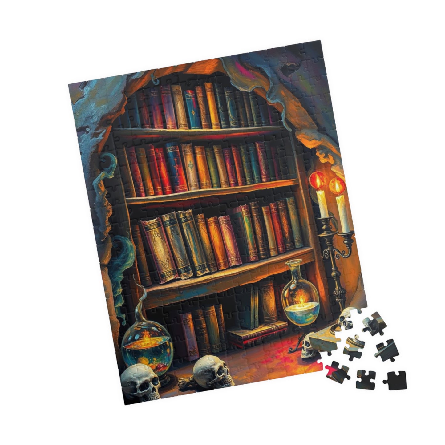 Mystical Bookshelf Puzzle - Enchanting Halloween Jigsaw Puzzle for Adult Gift for Book Lover, Therapeutic Fun Family or Solo Game