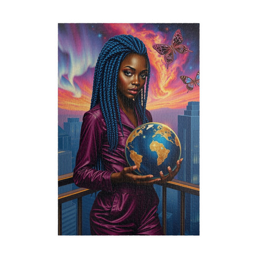 Futuristic Afrocentric Jigsaw Puzzle, Black Woman Holding Globe, Unique Motivational Puzzle Lover Gift, Family Activity, Mindfulness Fun 1014 pcs (Vertical) Puzzle The Puzzle Chest