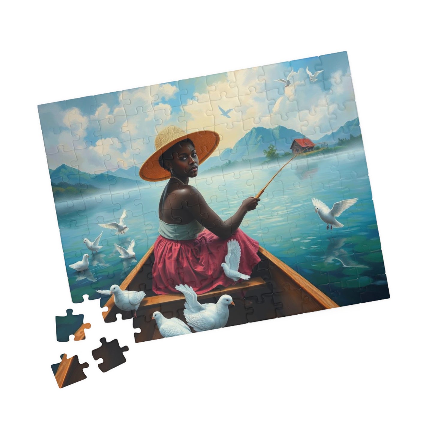 Serene Fishing Jigsaw Puzzle, African American Woman Black Artwork, Creative Gift for Friend, Family Activity Solo Fun, Home Entertainment Puzzle The Puzzle Chest