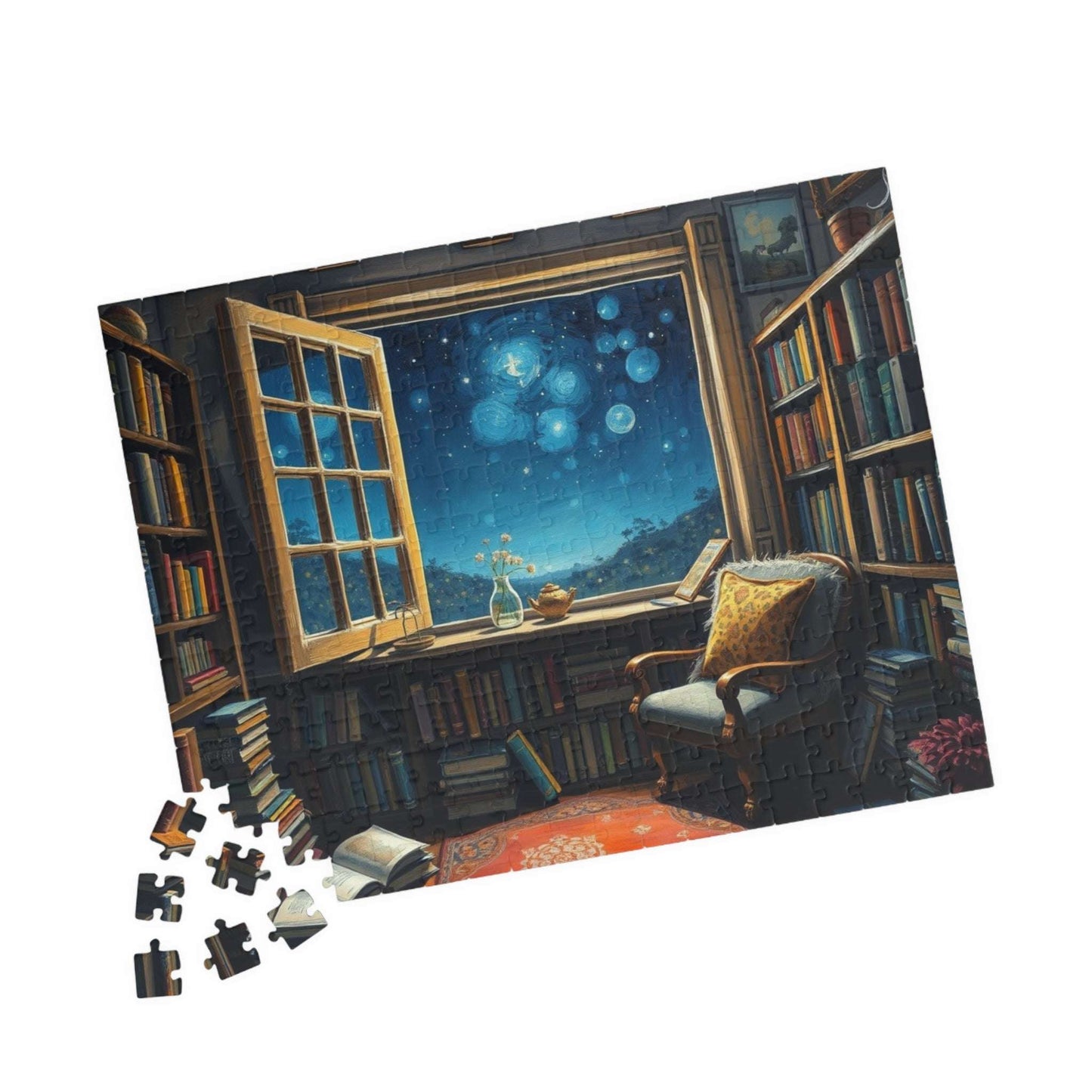 Cozy Library Jigsaw Puzzle - Starry Night Sky, Book Lover Gift, Educational Game, Mindfulness Activity, Literary Scene, Ideal for Family Fun Puzzle The Puzzle Chest
