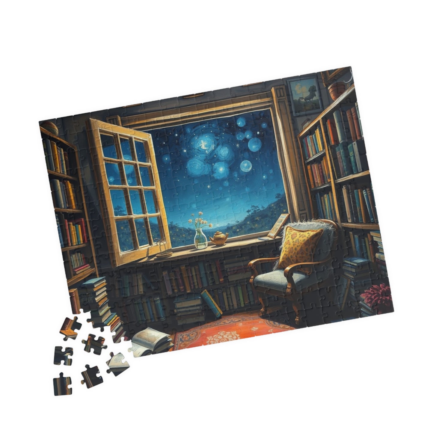 Cozy Library Jigsaw Puzzle - Starry Night Sky, Book Lover Gift, Educational Game, Mindfulness Activity, Literary Scene, Ideal for Family Fun Puzzle The Puzzle Chest