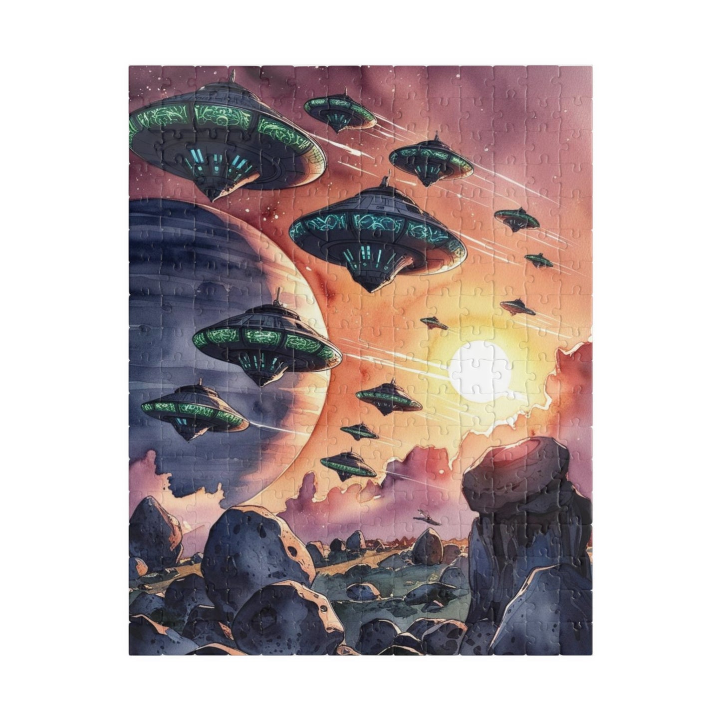 Space Fleet Puzzle, Alien Spaceship Jigsaw Game, Ringed Planet Asteroid Field Puzzle 110-1014 Piece, Sci-Fi Gift, Space Lover, Fun Hobby 252 pcs (Vertical) Puzzle The Puzzle Chest