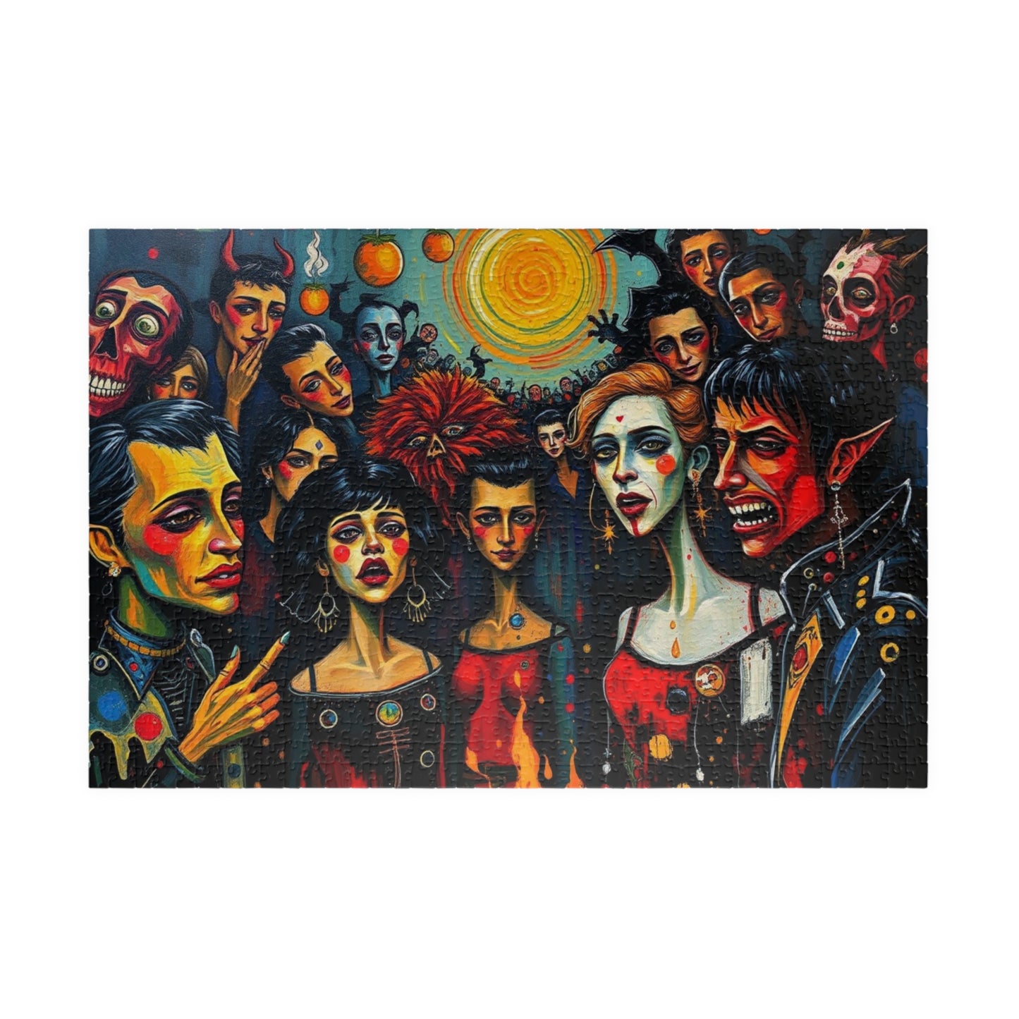 Artistic Halloween-Themed Puzzle, Colorful Character Collage, Perfect for Family Game Night or Solo Fun, Halloween Gift for Puzzle Lover 1014 pcs (Horizontal) Puzzle The Puzzle Chest