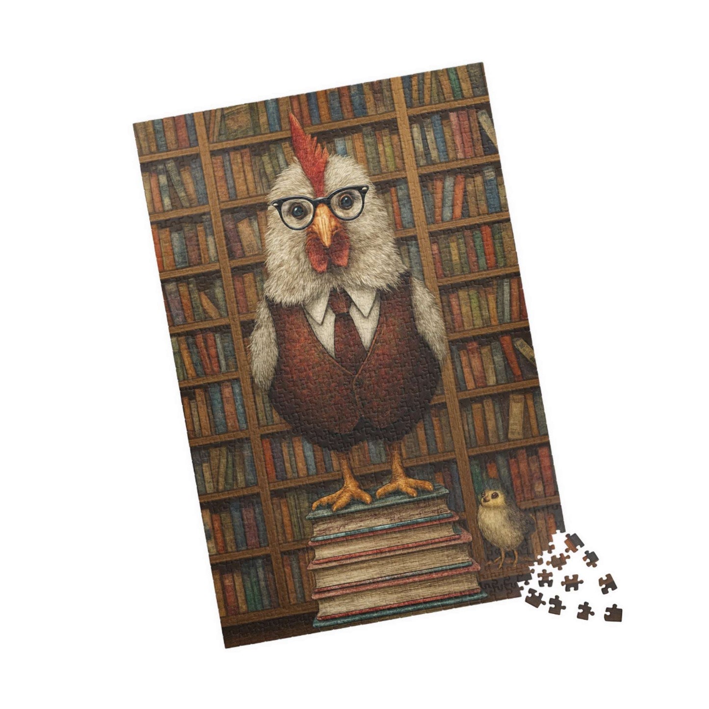 Chicken Librarian Jigsaw Puzzle, Bird Puzzle Ideal for Fun Family Activity, Gifts, Game Night, Animal Lovers, Book Enthusiasts 1014 pcs (Vertical) Puzzle The Puzzle Chest