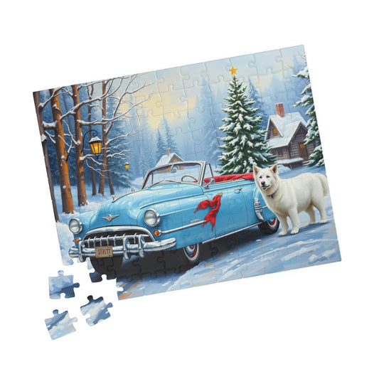 Evergreen Lane Jigsaw Puzzle - Vintage Car and Dog Scene, Holiday Gift for Friends, Family Activity, Christmas Cozy Indoor Fun Art Piece Puzzle The Puzzle Chest