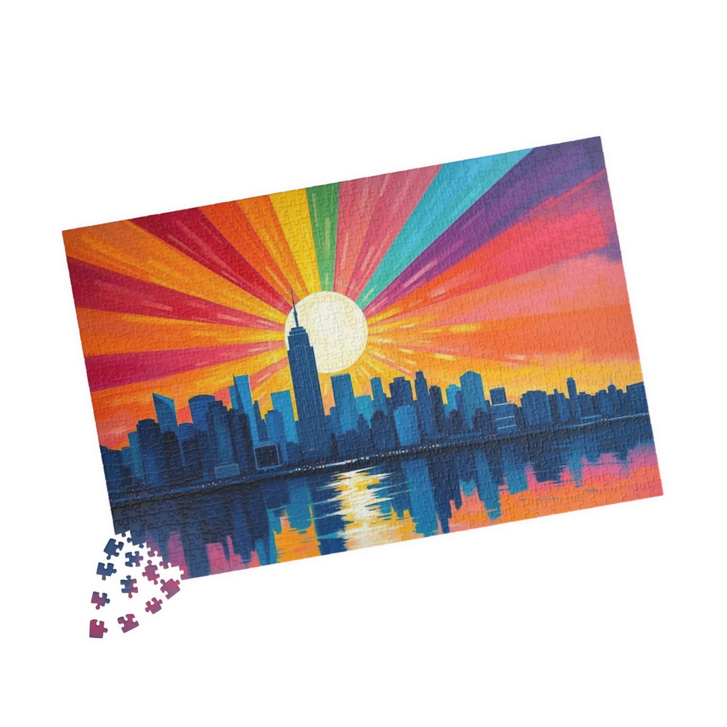 Radiant Horizon Jigsaw Puzzle, Rainbow Pride Puzzle, Colorful City Sunset Puzzle, Pride Month Gift for Friend, Solo Fun or Family Activity Puzzle The Puzzle Chest