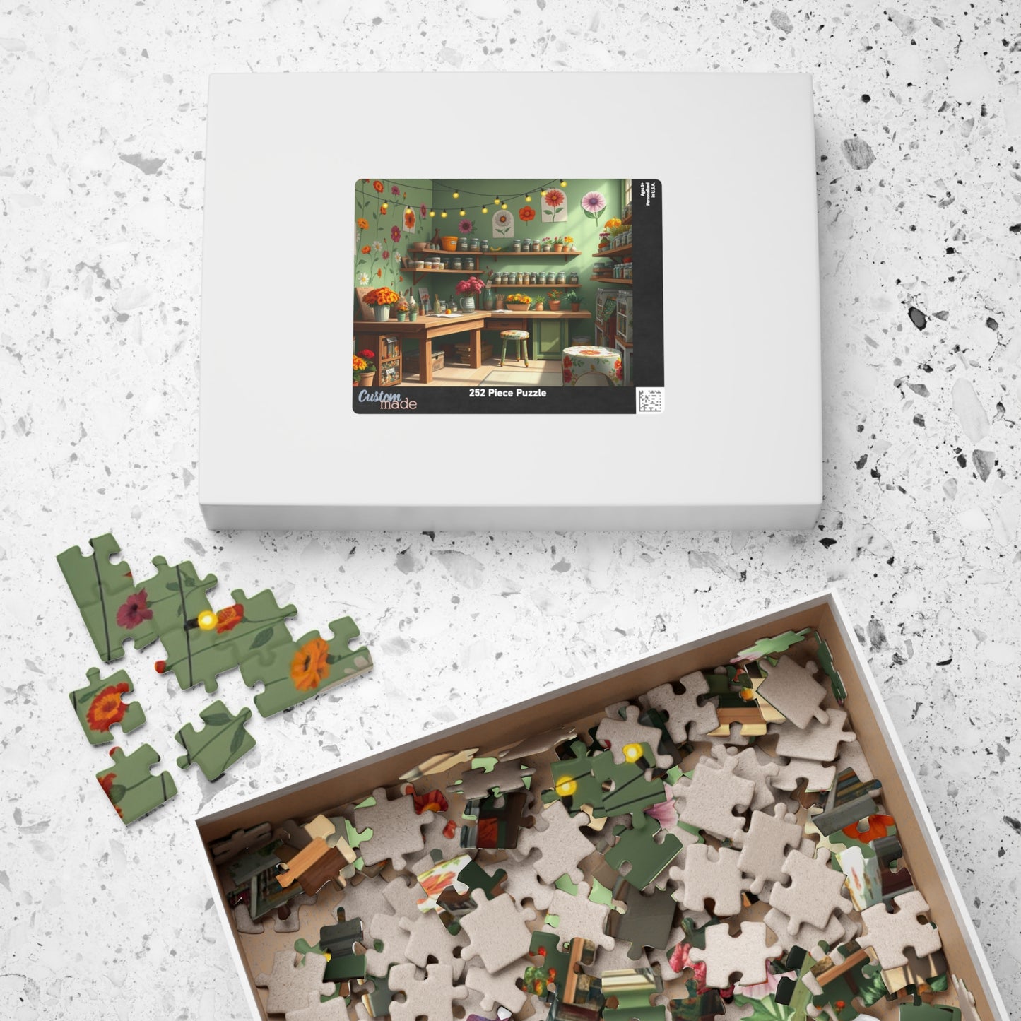Country Garden Workshop Puzzle (110-1014 Piece), Colorful Flower Illustrations Sage Green Walls and String Lights, Plant Enthusiast Gift Puzzle The Puzzle Chest