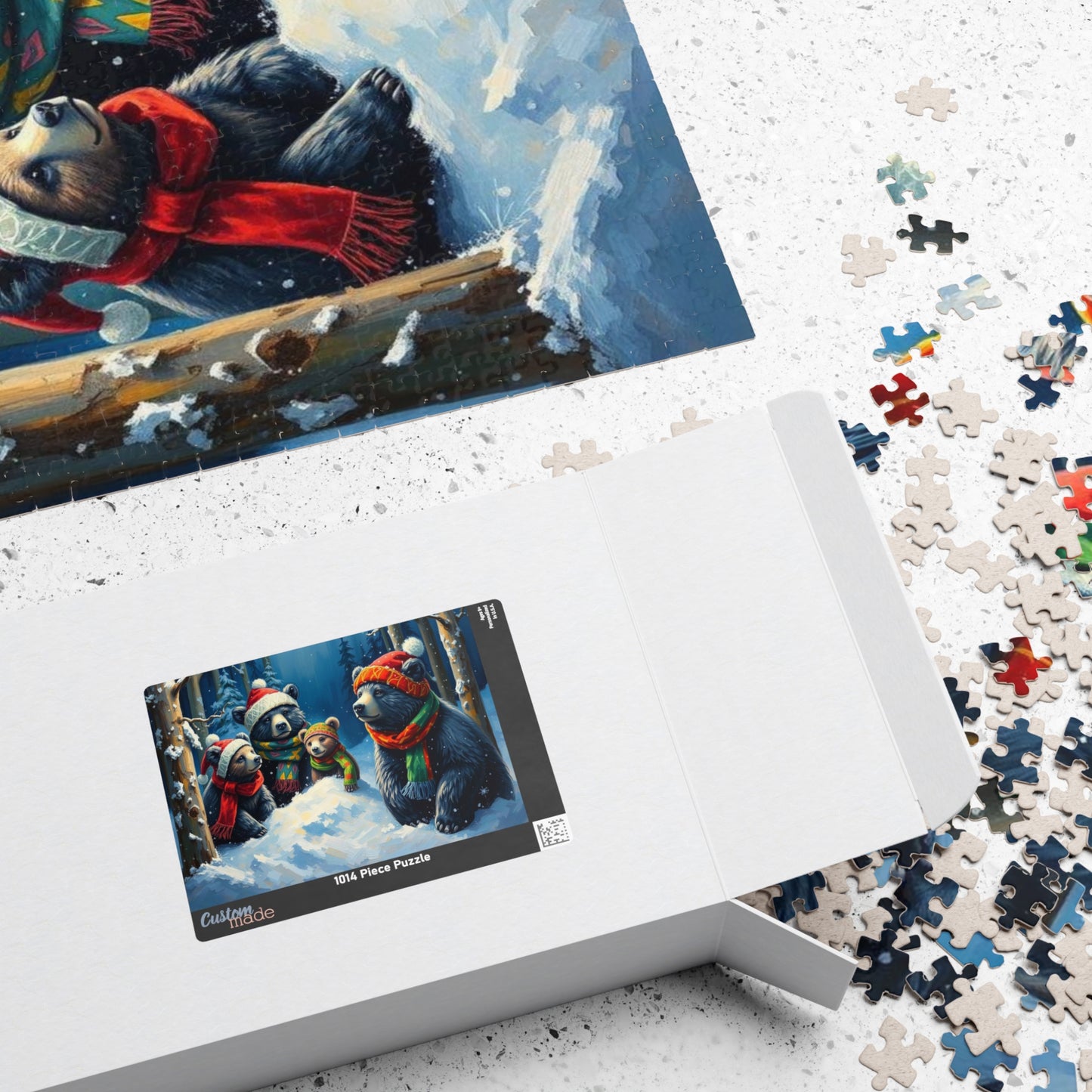 Christmas Bear Family Jigsaw Puzzle - 110, 252, 520, 1014 Pieces, Gift for Winter Nights, Family Games, Holiday Traditions, Home Decor