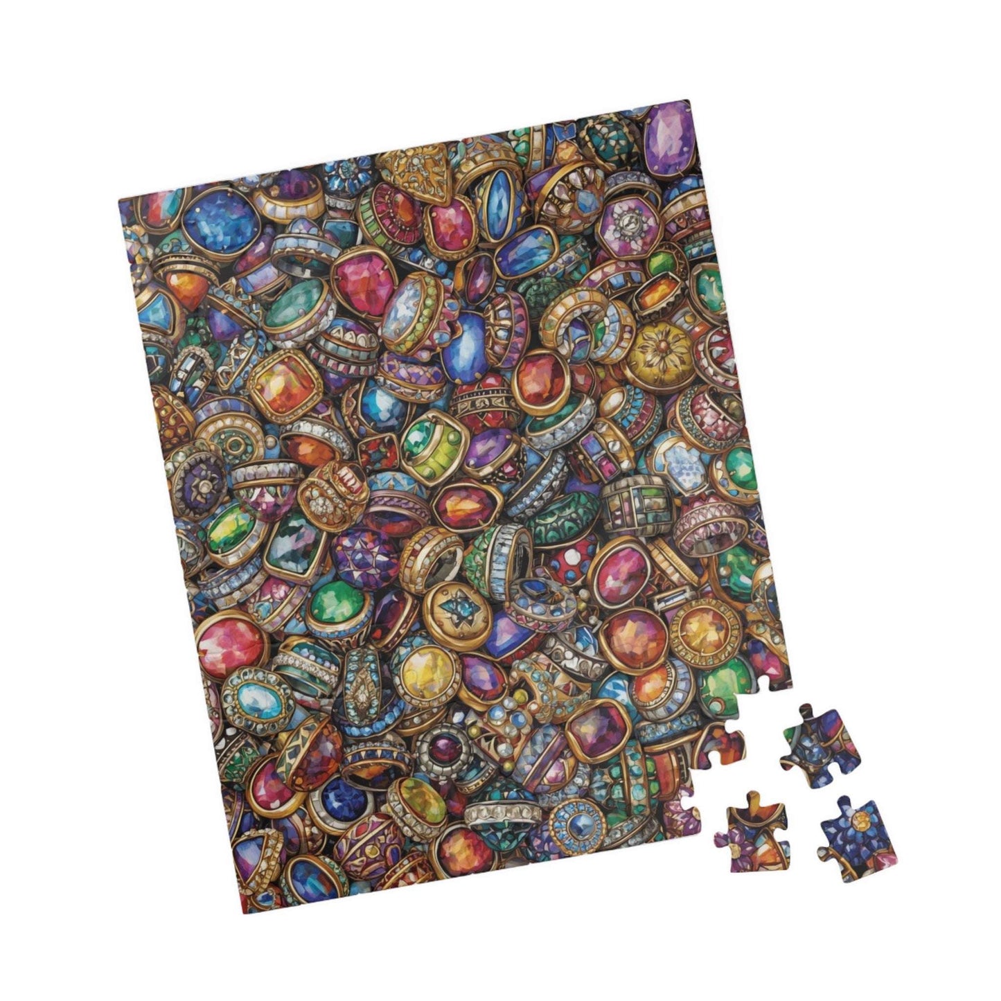 Sparkling Rings Collage Jigsaw Puzzle – Overlapping Gemstone Jewelry 110 pcs (Vertical) Puzzle The Puzzle Chest