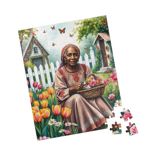 Garden Delight Jigsaw Puzzle - Black Woman Art, Nature-themed Afrocentric Game 110 pcs (Vertical) Puzzle The Puzzle Chest