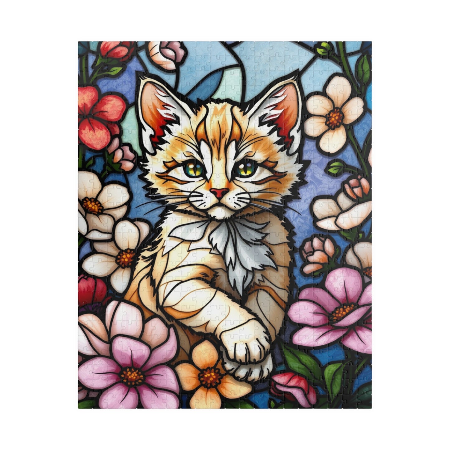 Cat Floral Stained Glass Puzzle - 110, 252, 520, 1014-piece, Fun Gift for Cat Lovers, Family Activities, Rainy Day Fun, Relaxing Hobby, 520 pcs (Vertical) Puzzle The Puzzle Chest