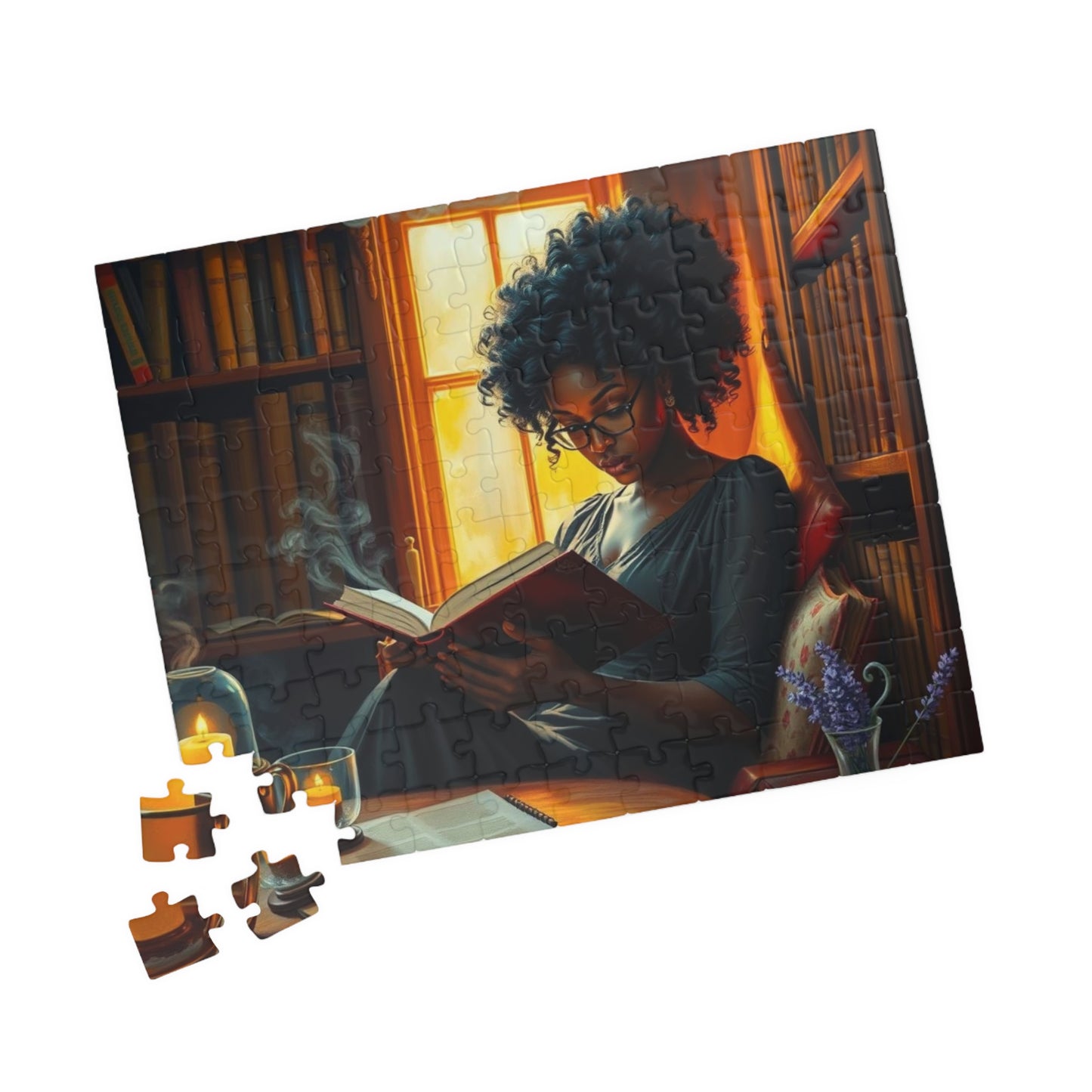 Cozy Reading Jigsaw Puzzle - Black Woman Art Lover Gift for Friend Holiday Birthday, Home Entertainment for Family or Solo Fun Puzzle The Puzzle Chest