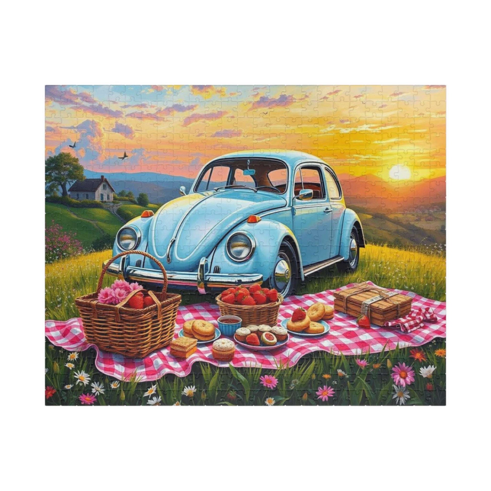 Vintage Picnic Puzzle, 110, 252, 520, 1014-piece Retro Auto Jigsaw Game for Nature Lover Gift, Family Fun, Solo Indoor Activity 520 pcs (Horizontal) Puzzle The Puzzle Chest