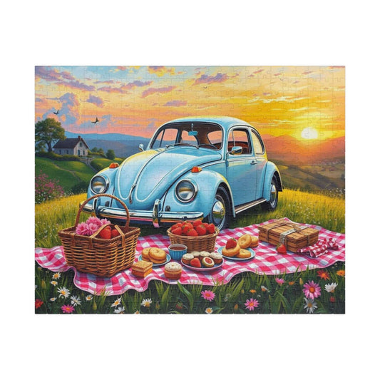 Vintage Picnic Puzzle, 110, 252, 520, 1014-piece Retro Auto Jigsaw Game for Nature Lover Gift, Family Fun, Solo Indoor Activity 520 pcs (Horizontal) Puzzle The Puzzle Chest