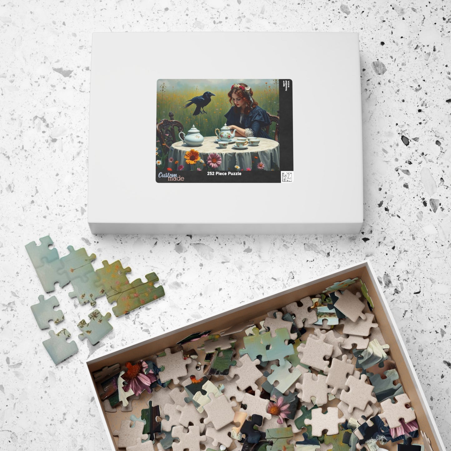 Melancholy Tea Party Jigsaw Puzzle, Victorian Woman and Raven, Gothic Art Print, Dark Fantasy Puzzle Lover Gift, Brain Teaser, Tabletop Game Puzzle The Puzzle Chest
