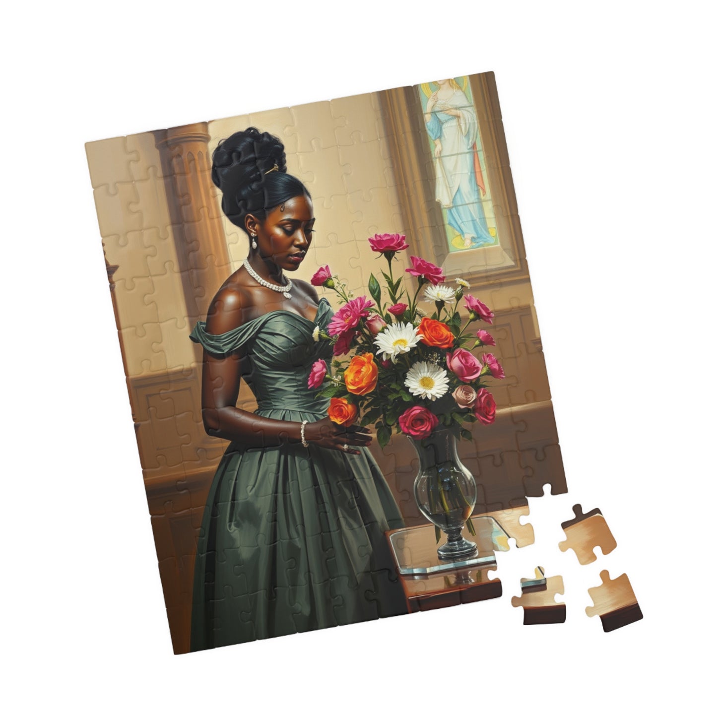 Elegant Black Woman Puzzle, Victorian Style African American Lady Arranging Flowers by Church Altar, Hobby Gift for Puzzle Lover Puzzle The Puzzle Chest