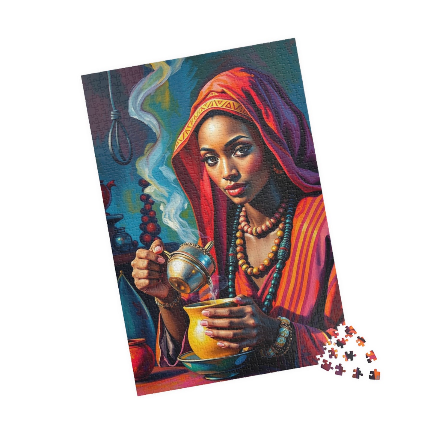 Cultural Puzzle Ethiopian Woman Performing Coffee Ceremony, Traditional Mystical Art, Family Friendly Jigsaw Game, Puzzle Enthusiast Gift Puzzle The Puzzle Chest