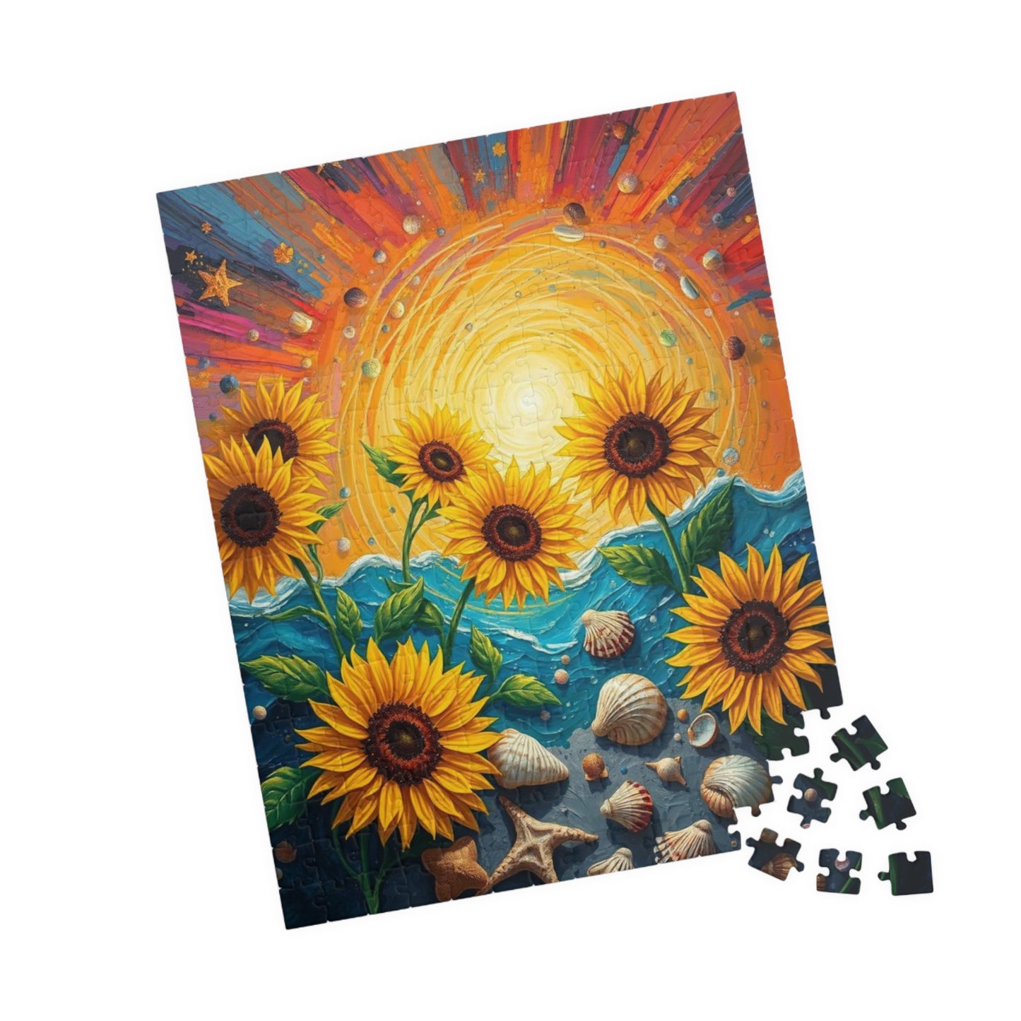 Sunflower and Seashell Jigsaw Puzzle, Colorful Sunset Beach Puzzle for Adults, Fun Indoor Activity, Puzzle Gift for Friends, Family Night Puzzle The Puzzle Chest