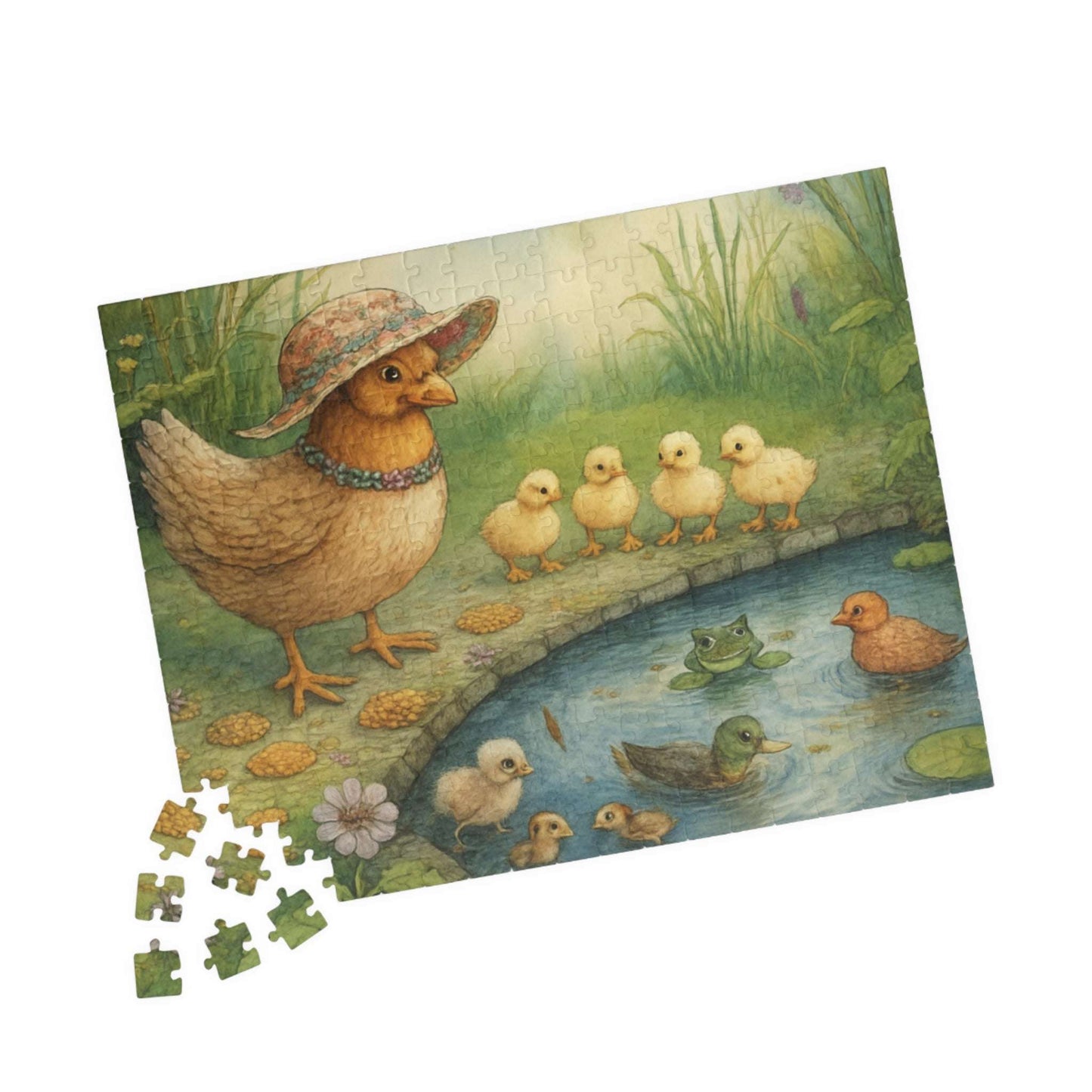 Pondside Adventure Jigsaw Puzzle - Charming Chicken Family Farmyard Nature Theme Gift for Friends, Family Game Night, Solo Fun, Animal Lover Puzzle The Puzzle Chest
