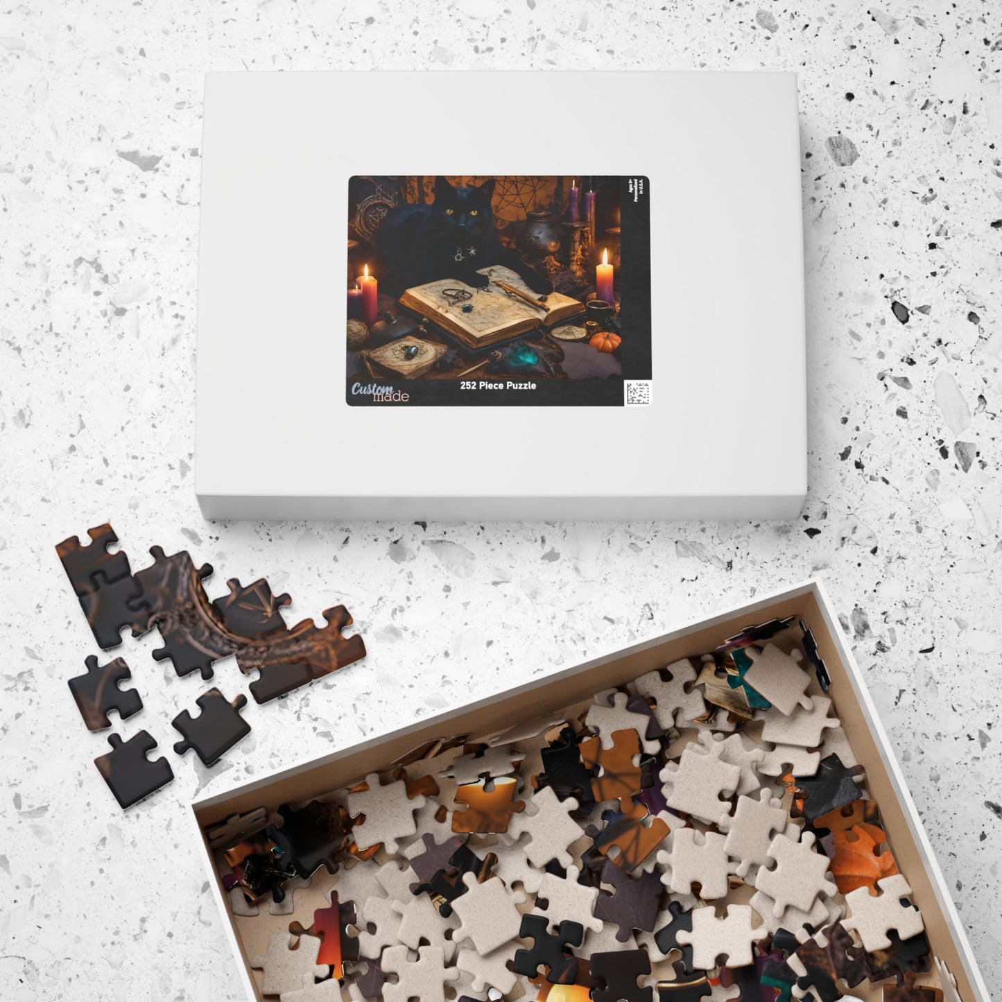 Mystical Black Cat Puzzle, Witch's Familiar and Ancient Spellbook Jigsaw Game, Entertaining Hobby, Mindful Gift for Dark Art Puzzle Lover Puzzle The Puzzle Chest