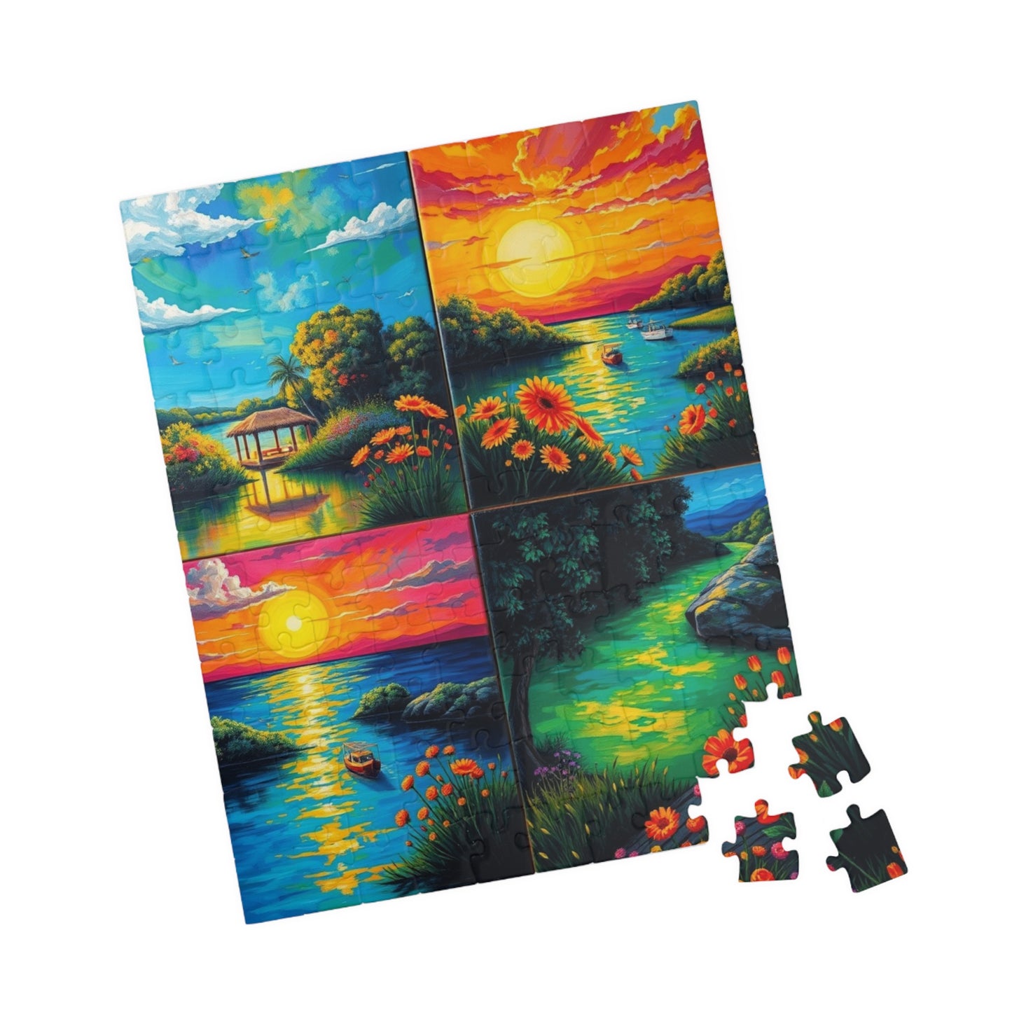 Puzzle, Summer Collage with Bioluminescent Colors, 110, 252, 520, 1014 Piece Jigsaw Game, Nature Artwork, Creative Activity, Family Fun Puzzle The Puzzle Chest